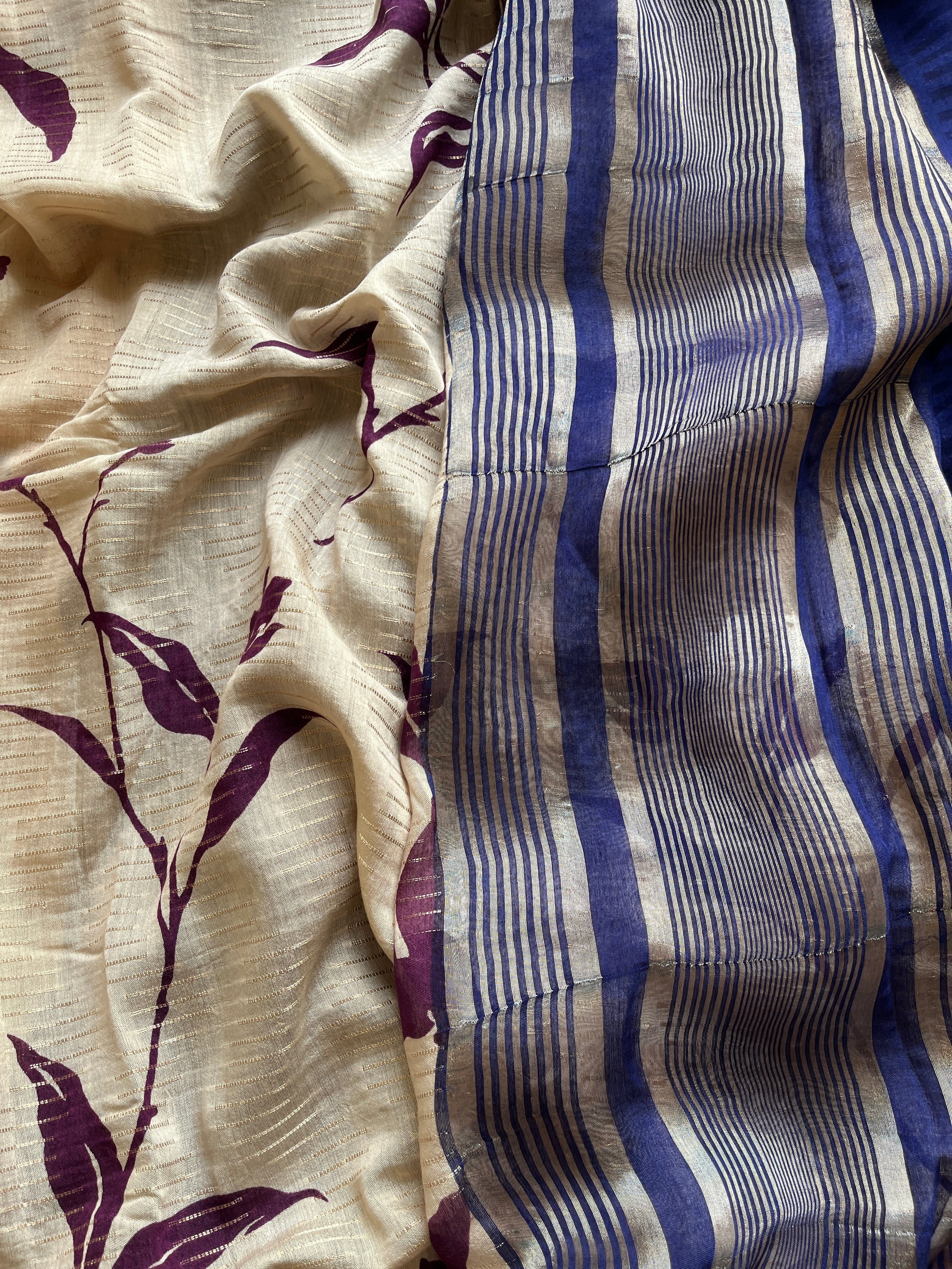 Navy Blue & Violet Floral saree