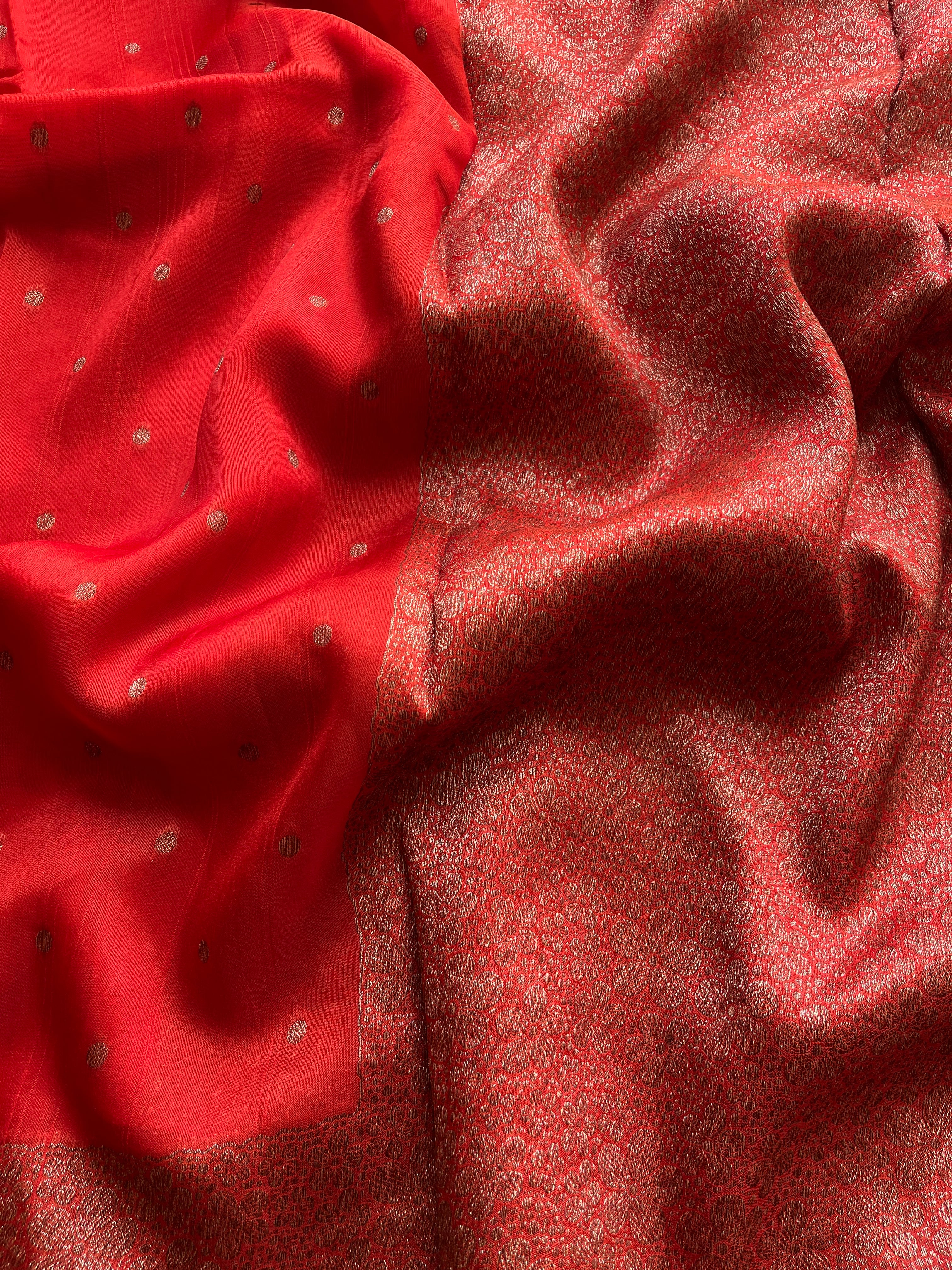 Orange small Border Raw Silk Banaras Saree