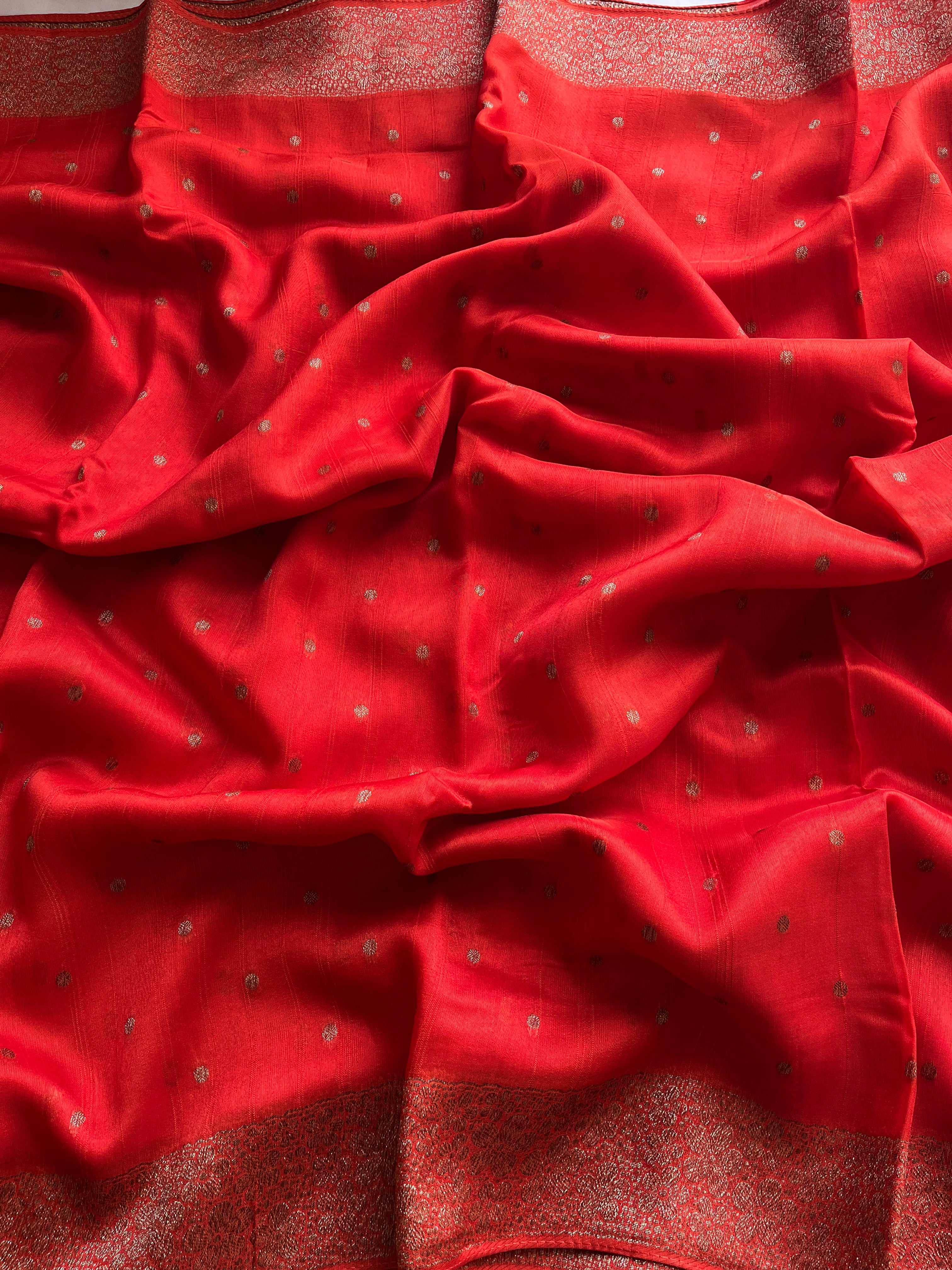 Orange small Border Raw Silk Banaras Saree