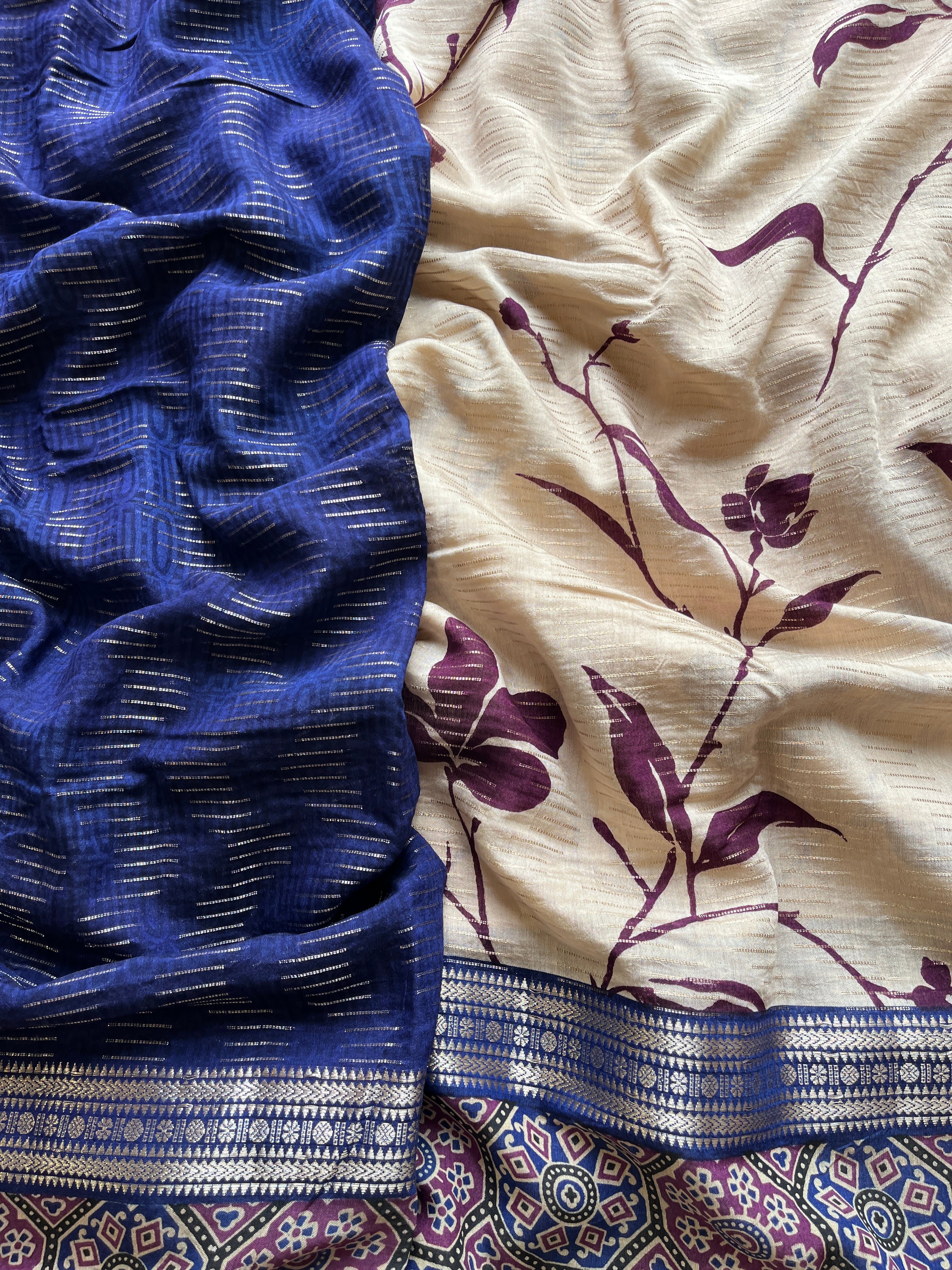 Navy Blue & Violet Floral saree