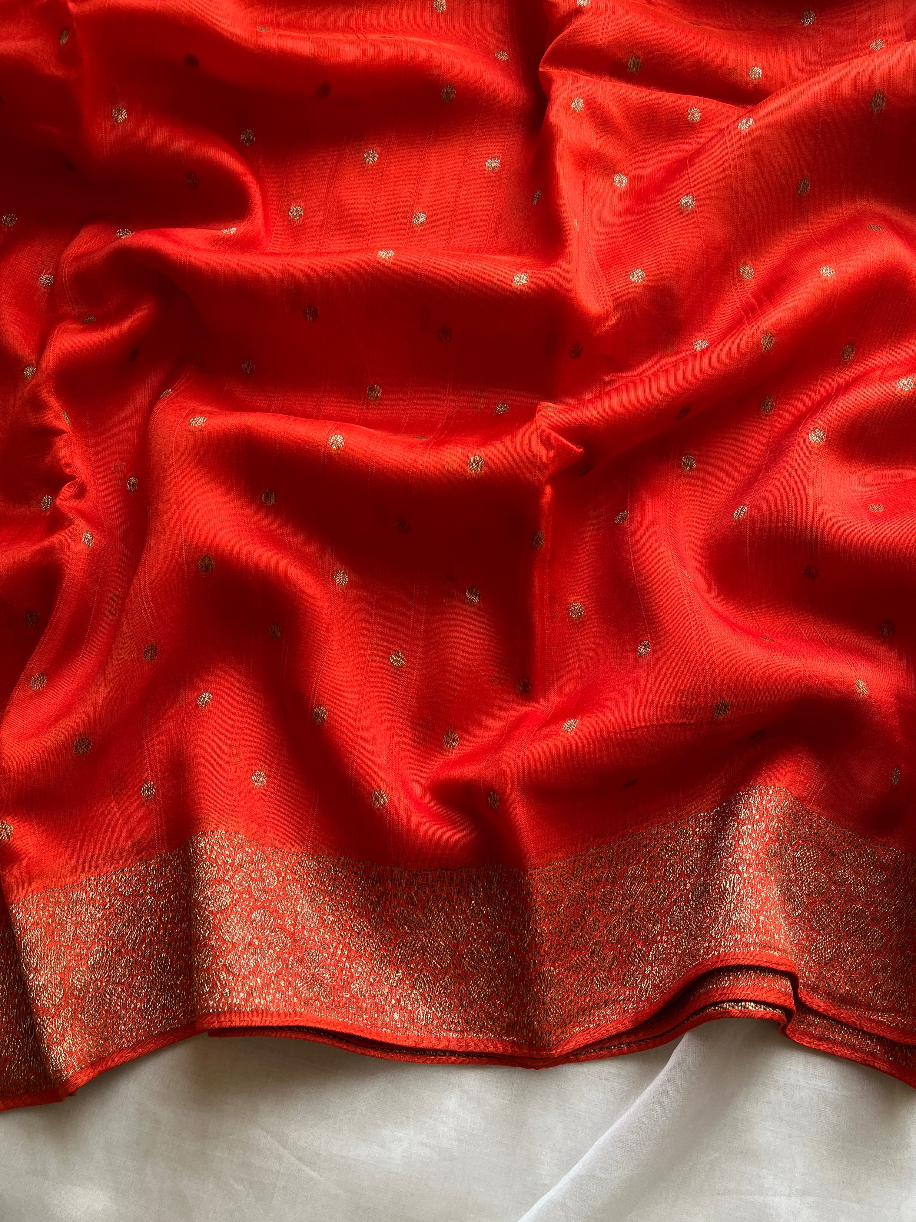 Orange small Border Raw Silk Banaras Saree
