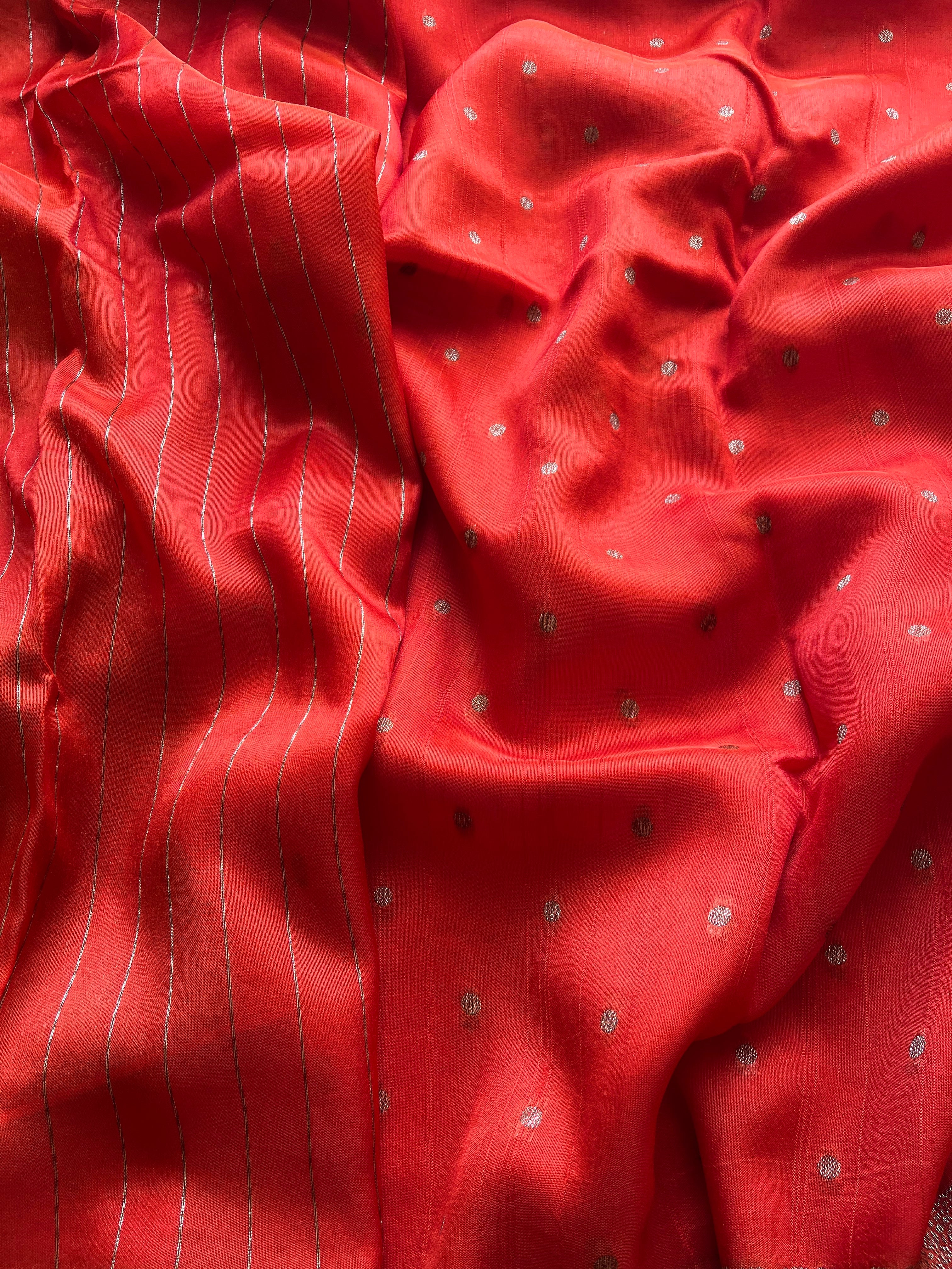 Orange small Border Raw Silk Banaras Saree