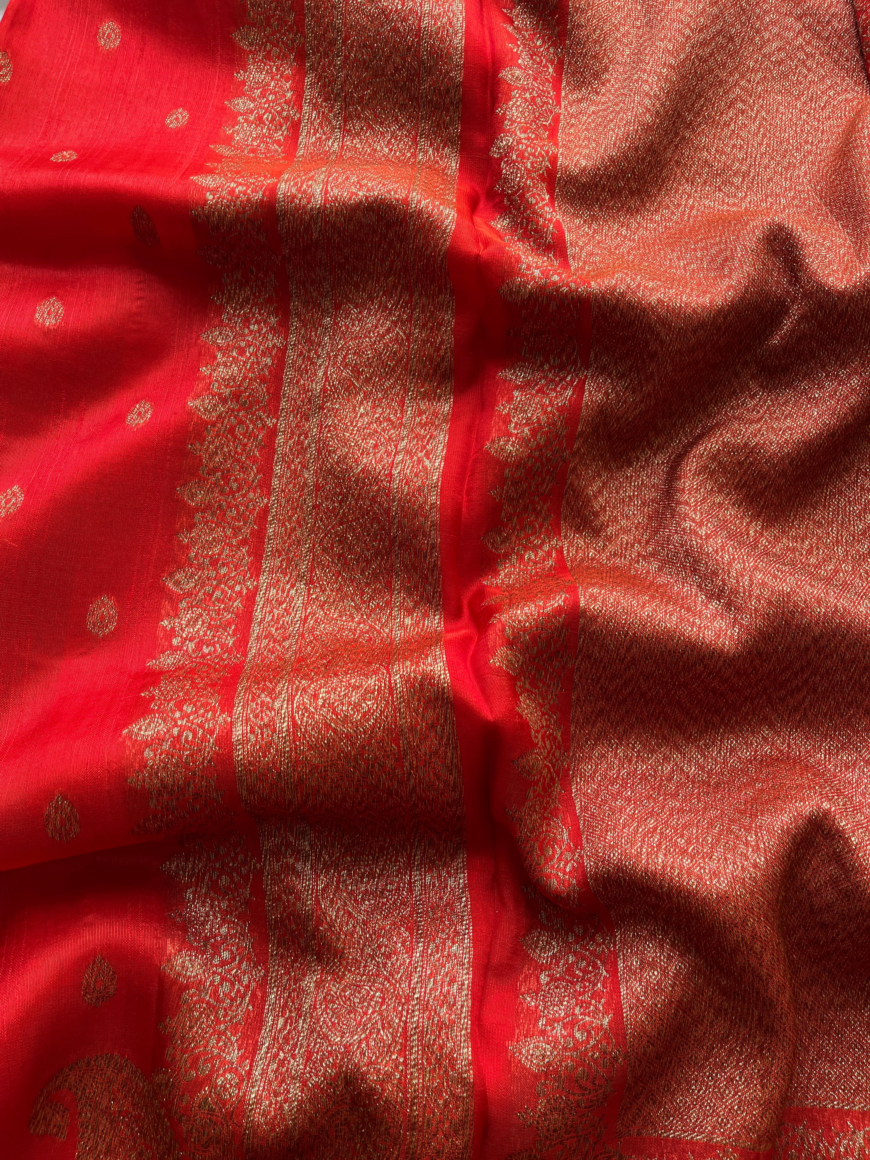 Orange Raw Silk Banaras Saree