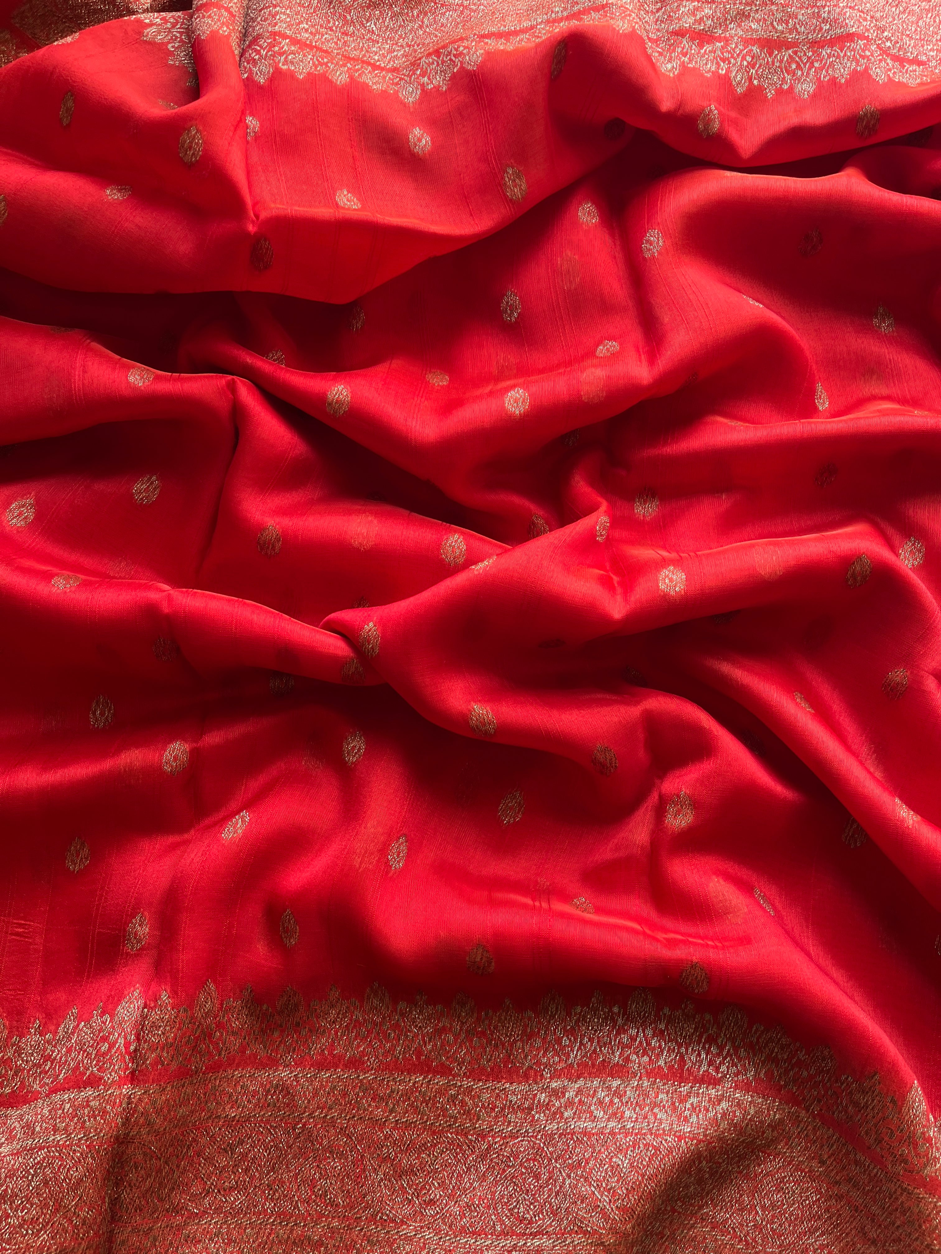 Orange Raw Silk Banaras Saree