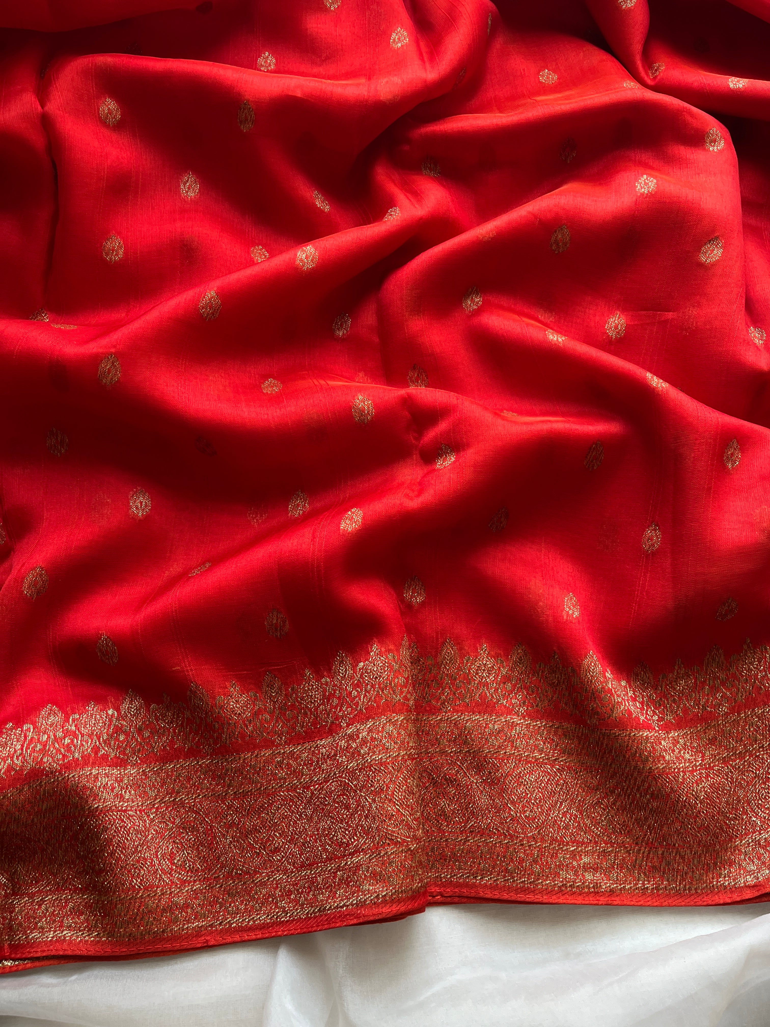 Orange Raw Silk Banaras Saree