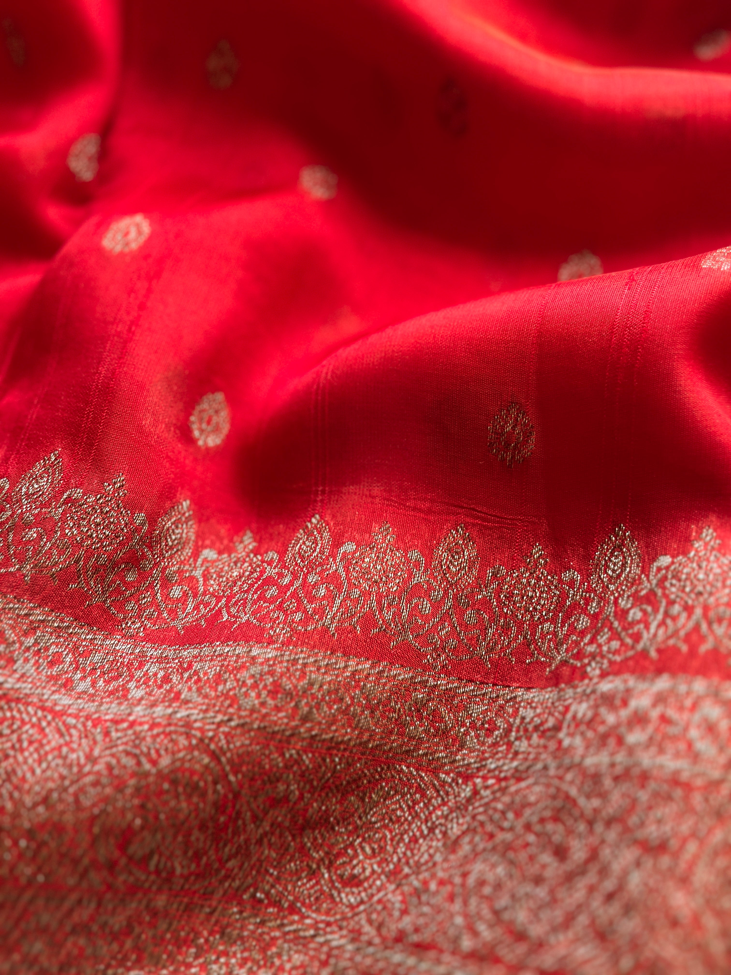 Orange Raw Silk Banaras Saree