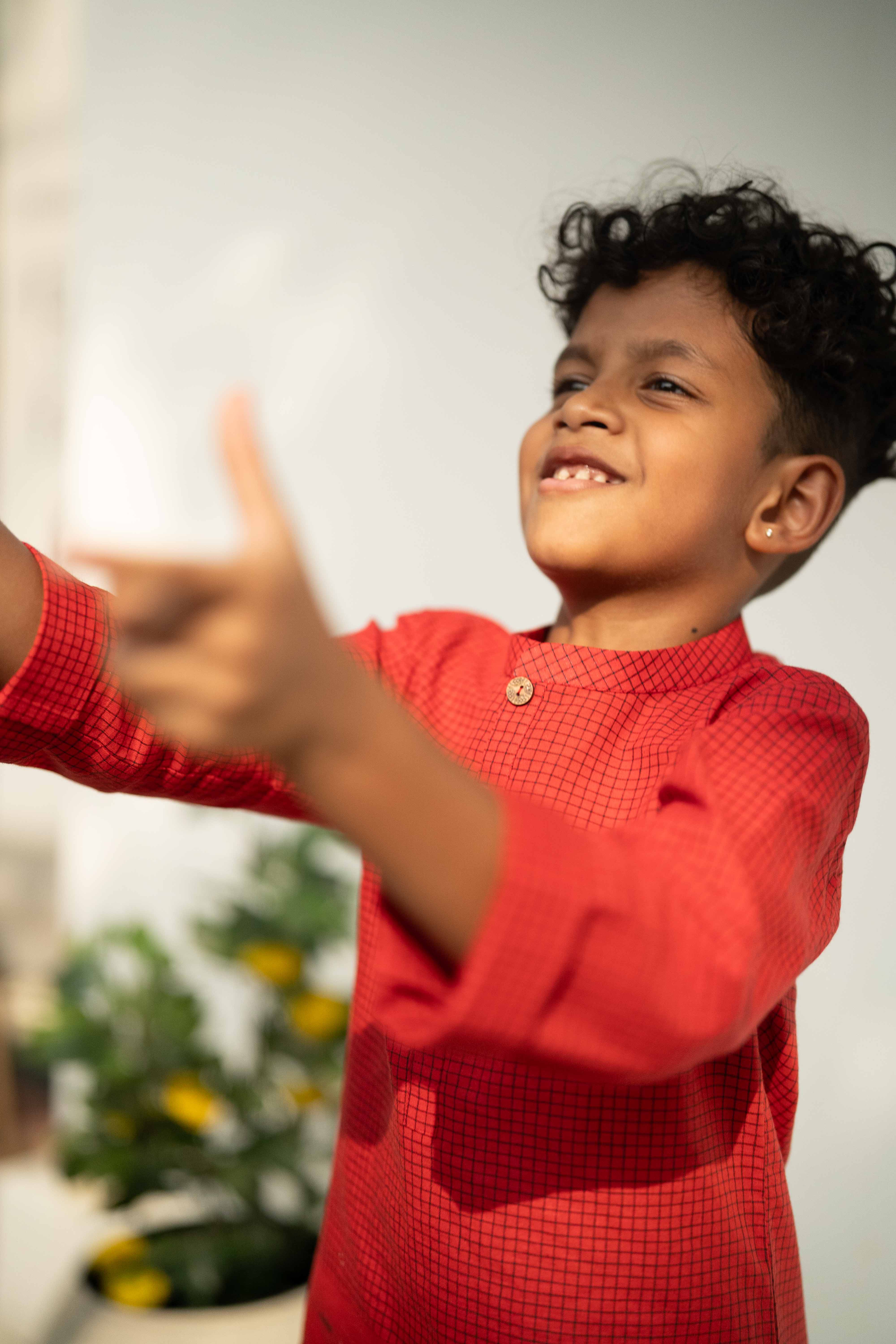 Red Cotton Kurta - Boys