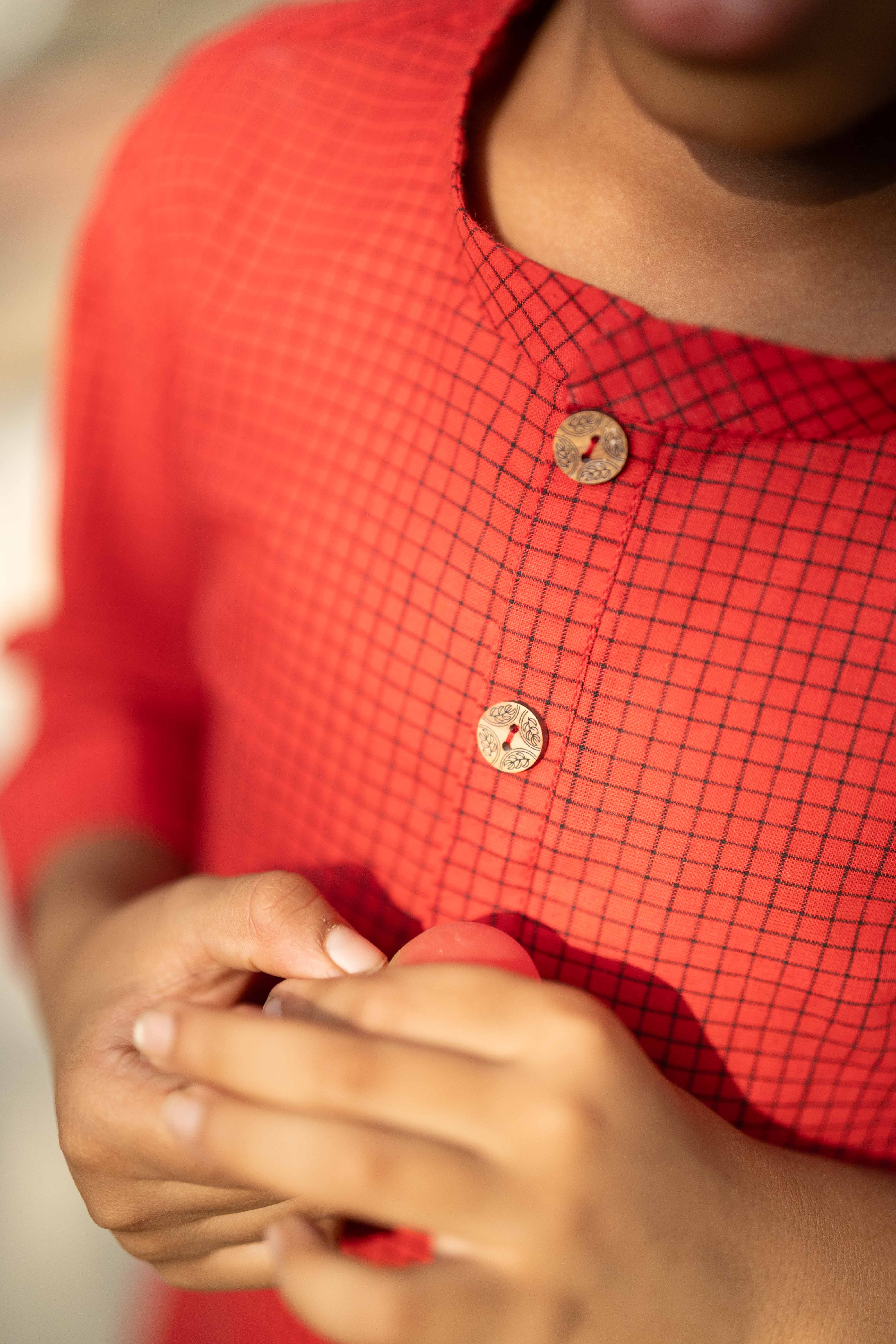 Red Cotton Kurta - Boys