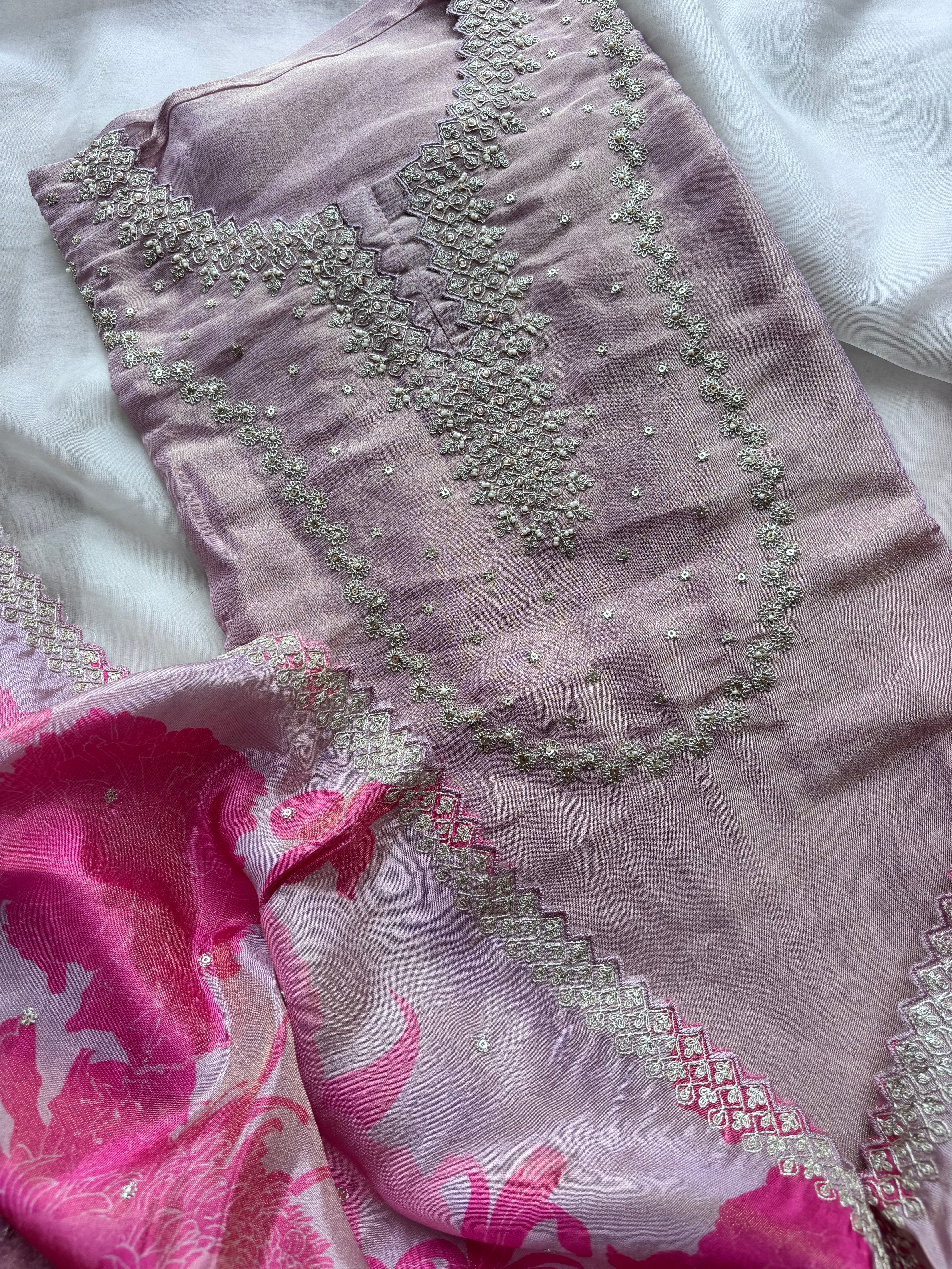 Soft pink tissue organza Semi Stitched Salwar