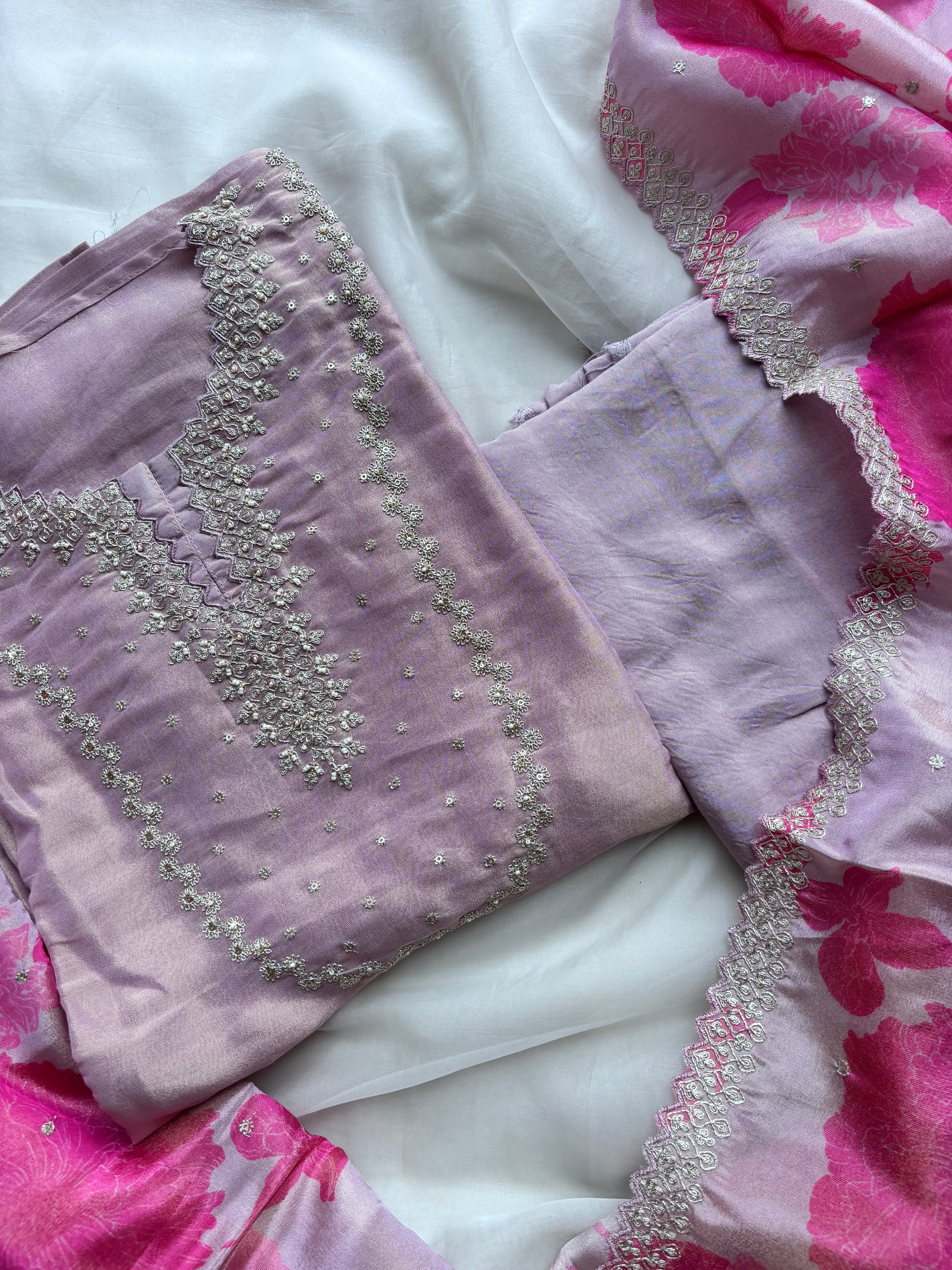 Soft pink tissue organza Semi Stitched Salwar