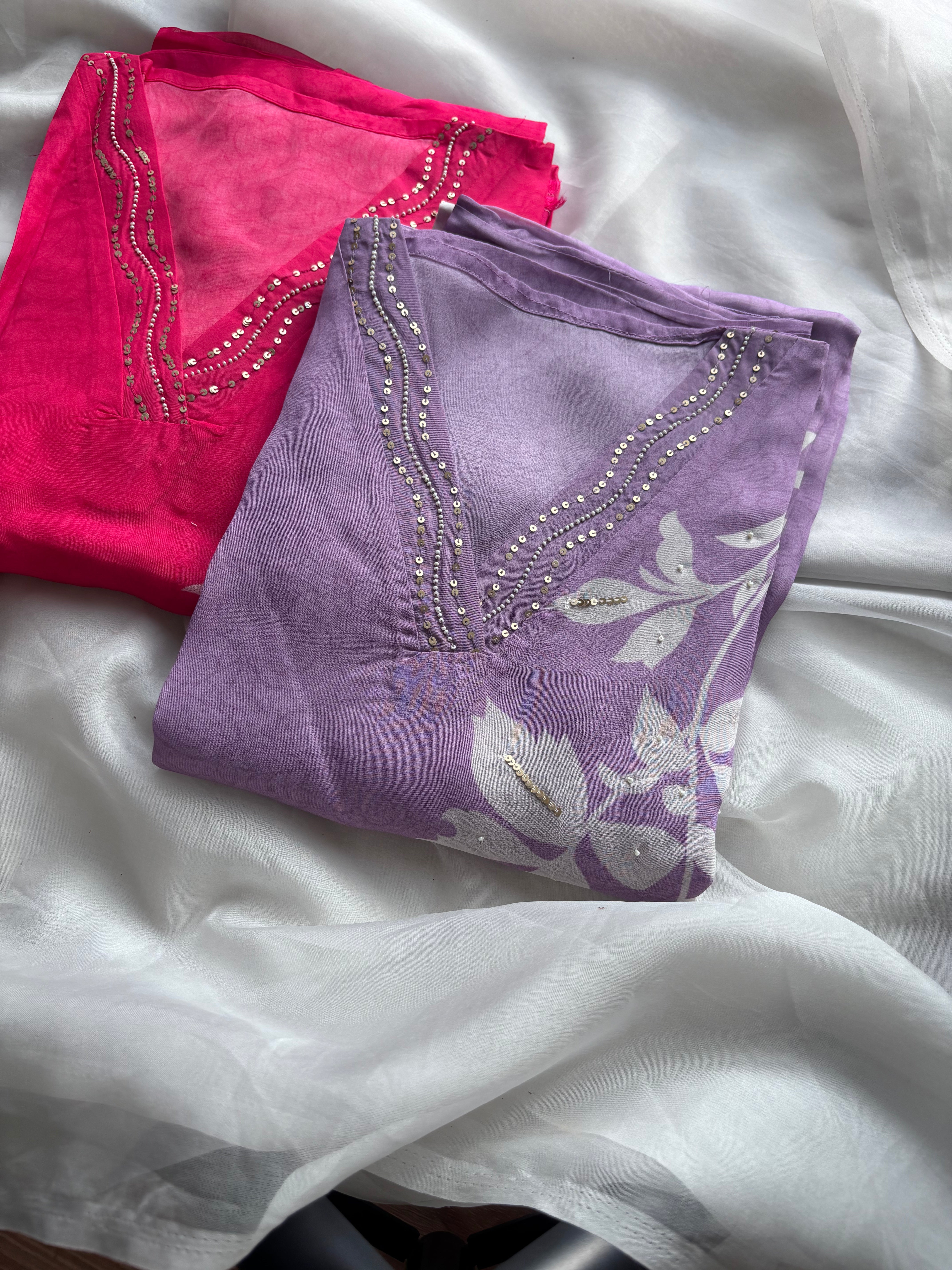 Pink ,Lilac & Purple Organza Semi stitched Salwar set