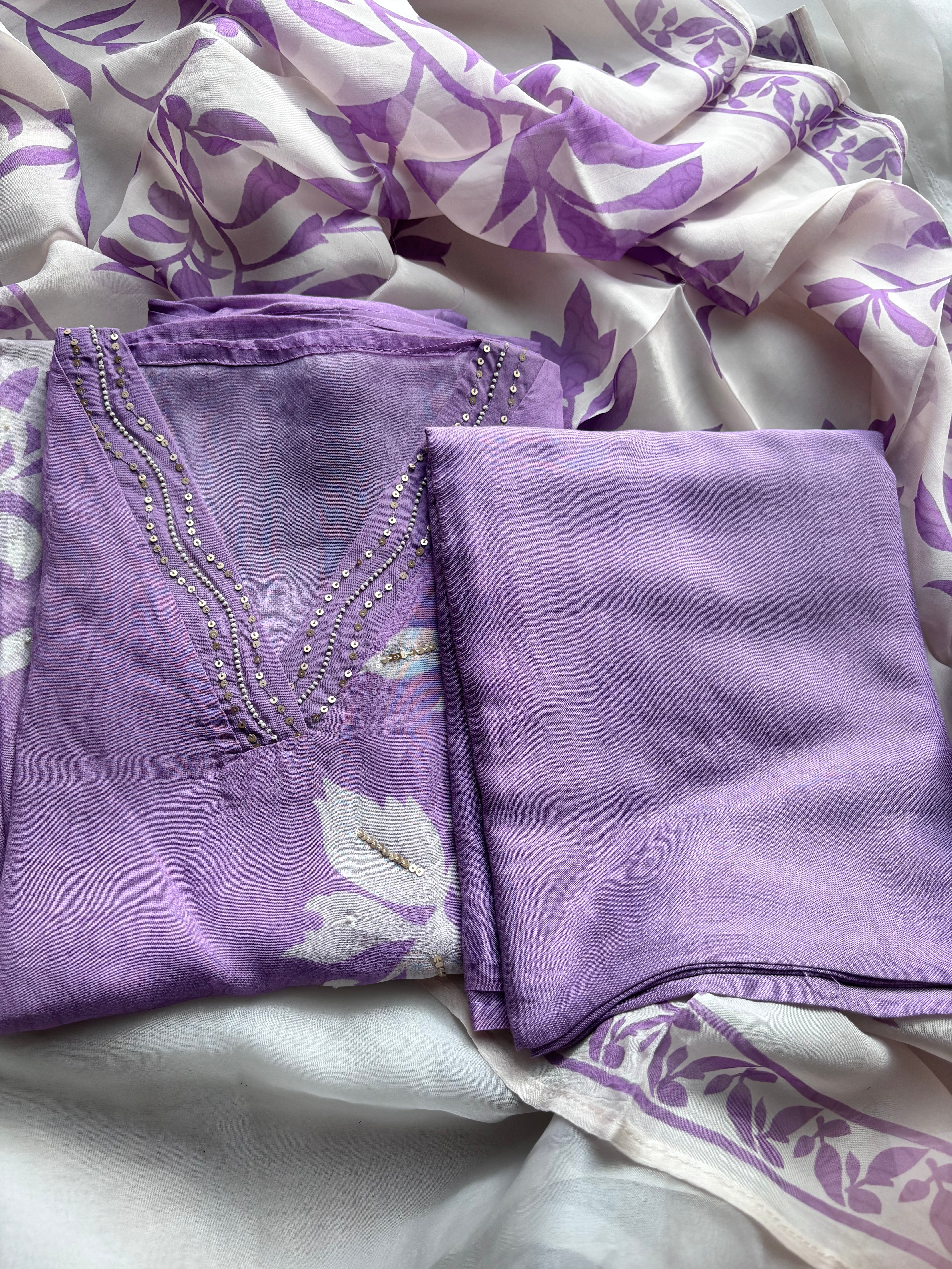 Pink ,Lilac & Purple Organza Semi stitched Salwar set