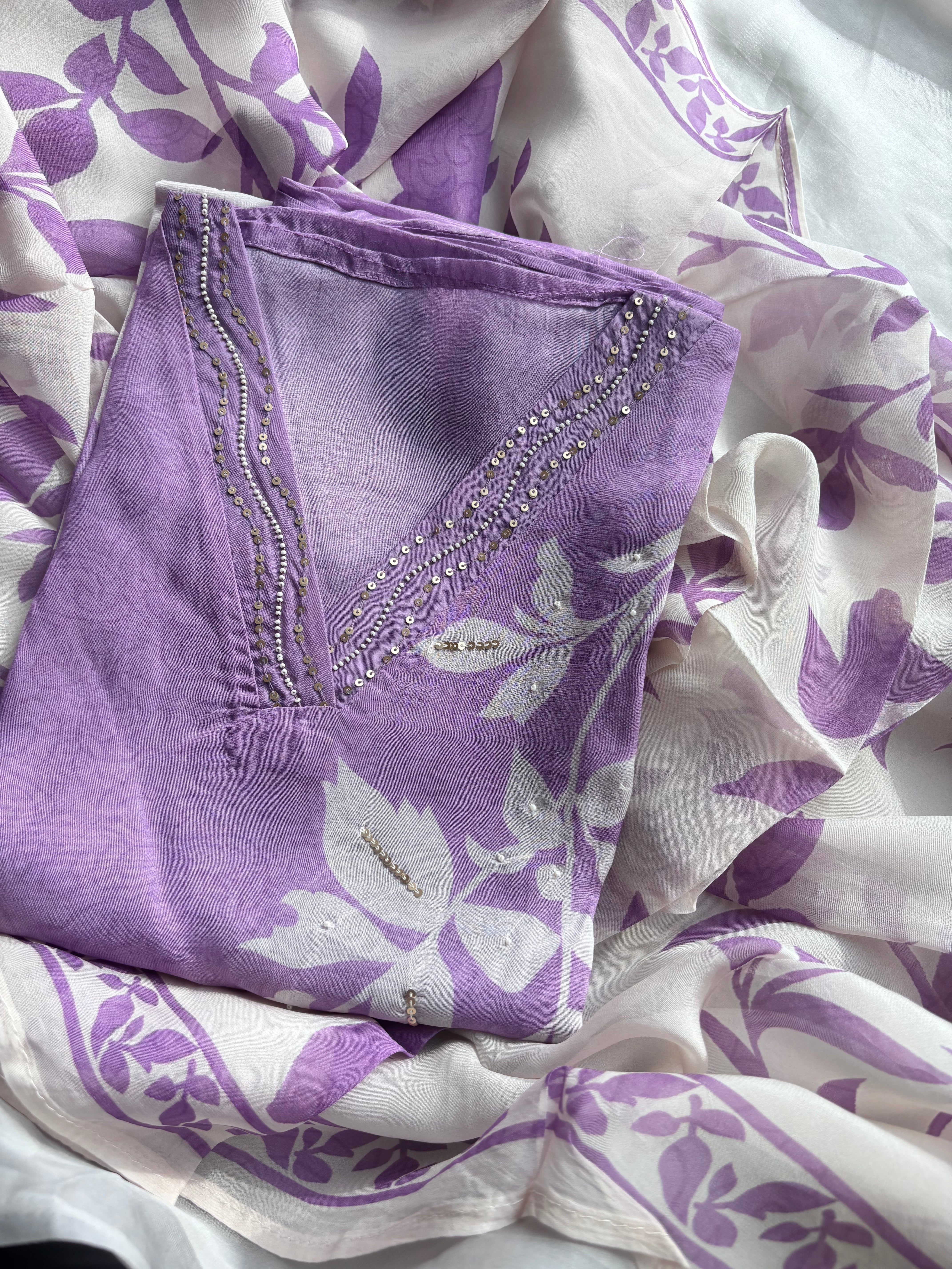 Pink ,Lilac & Purple Organza Semi stitched Salwar set