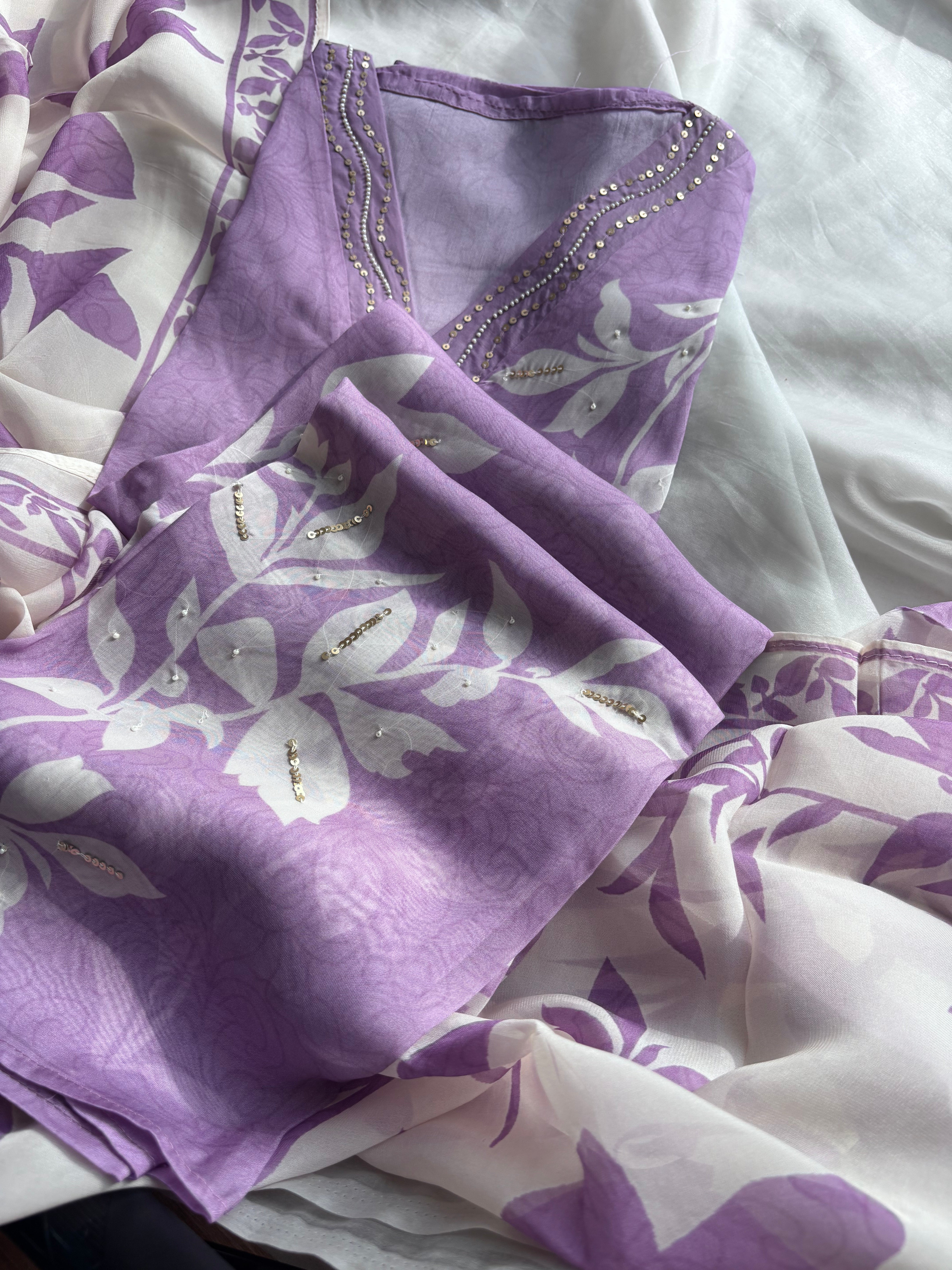 Pink ,Lilac & Purple Organza Semi stitched Salwar set