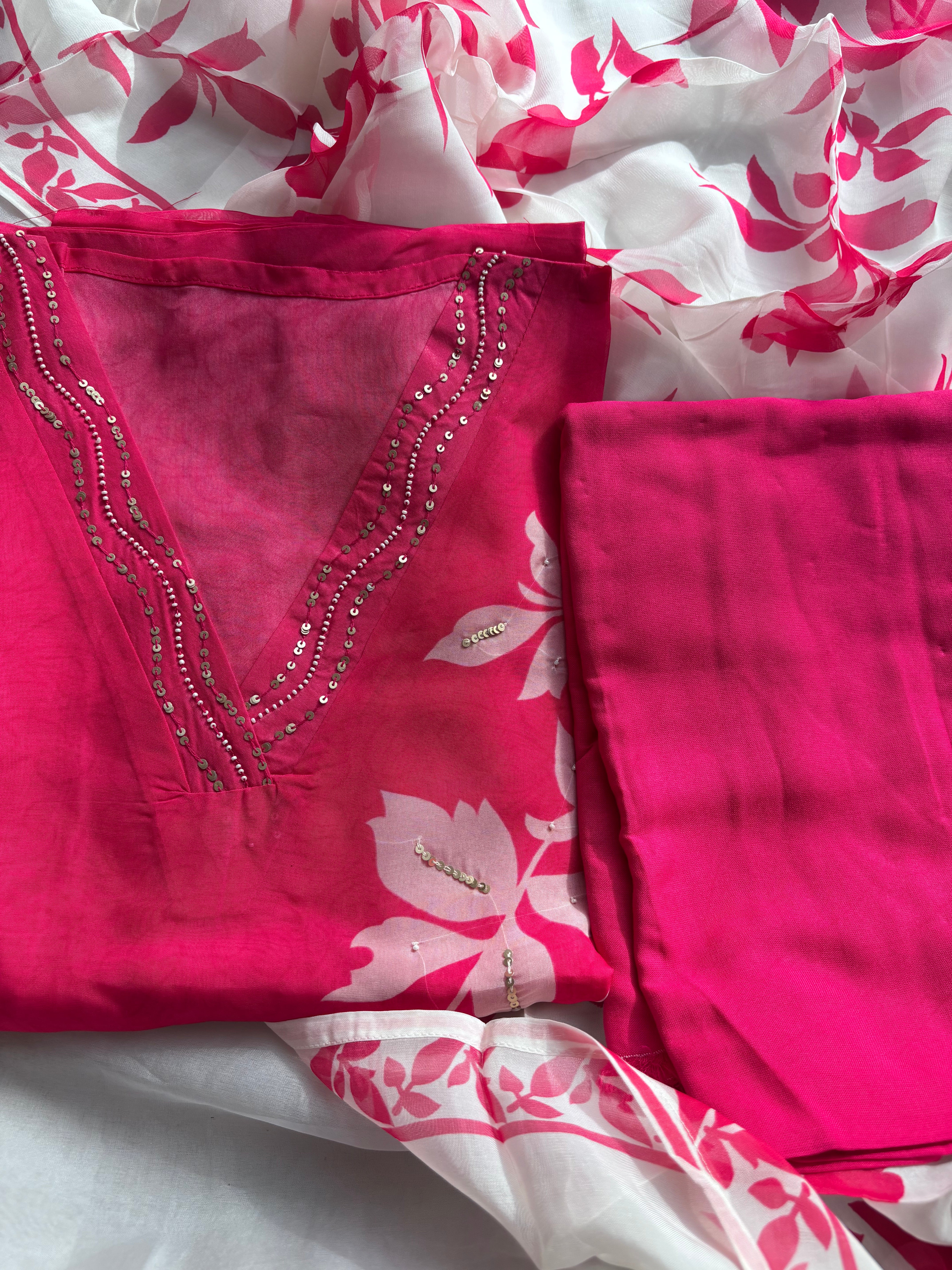 Pink ,Lilac & Purple Organza Semi stitched Salwar set