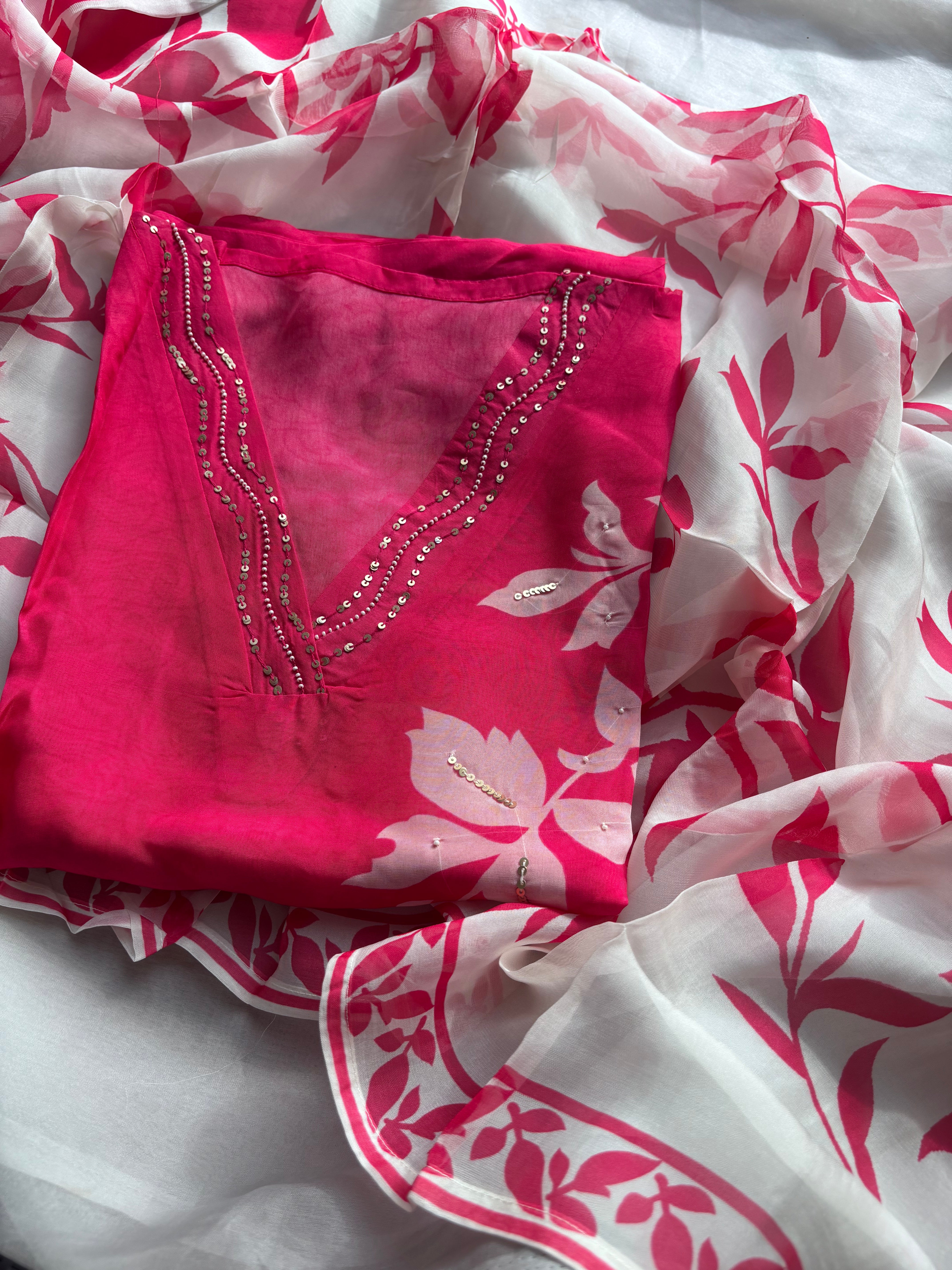 Pink ,Lilac & Purple Organza Semi stitched Salwar set