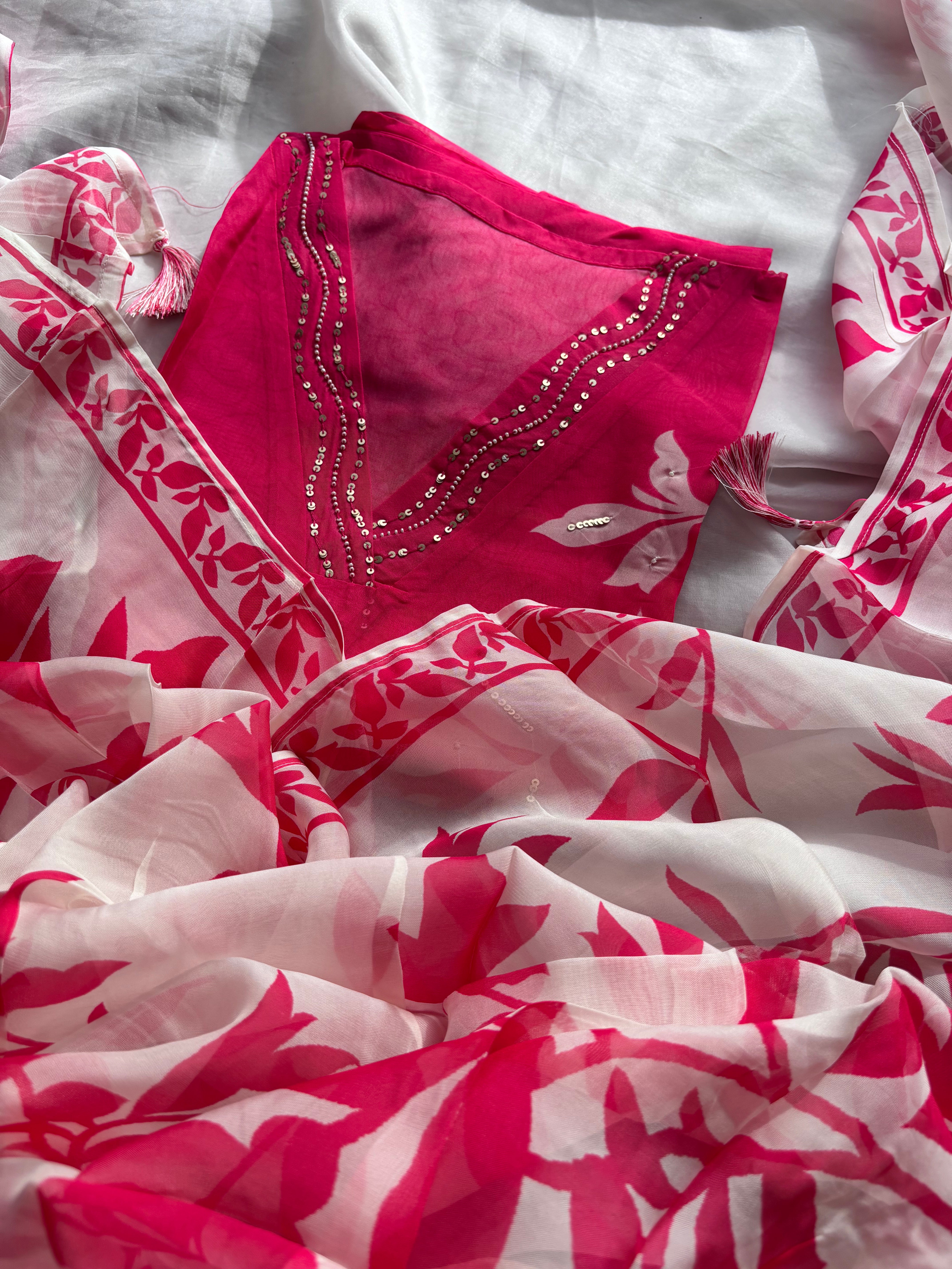 Pink ,Lilac & Purple Organza Semi stitched Salwar set