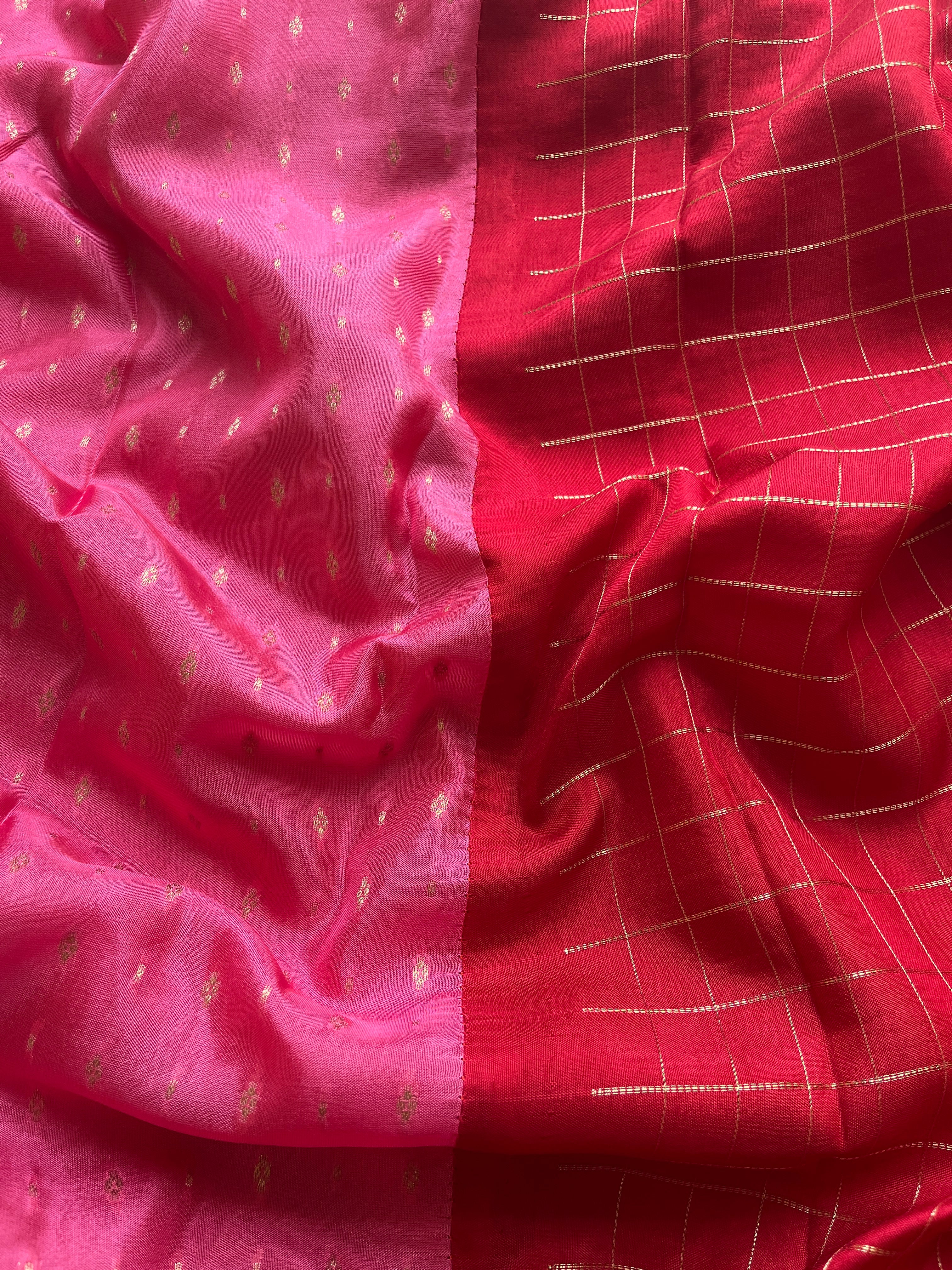 Muthu kattam red viscose silk saree