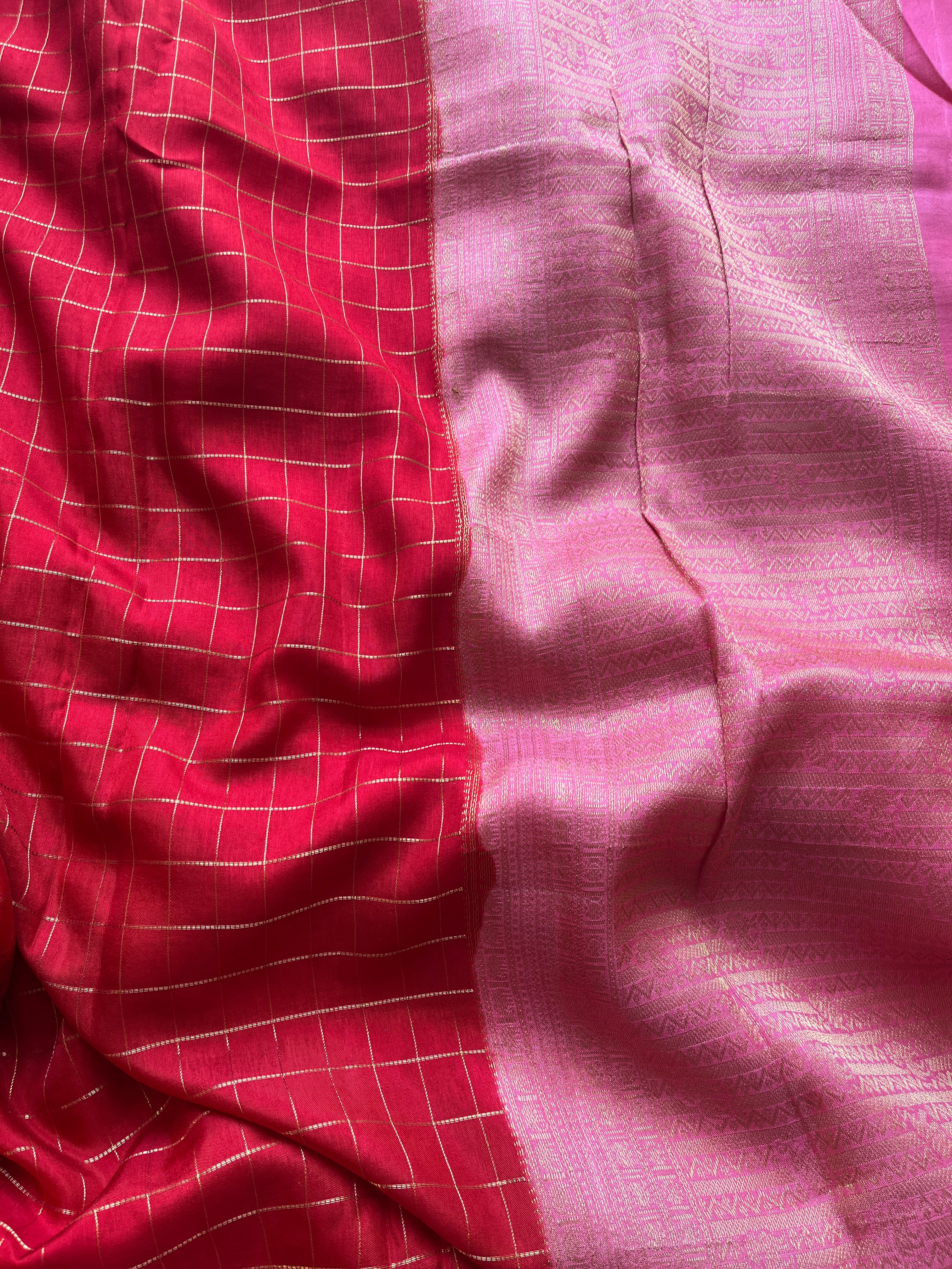 Muthu kattam red viscose silk saree