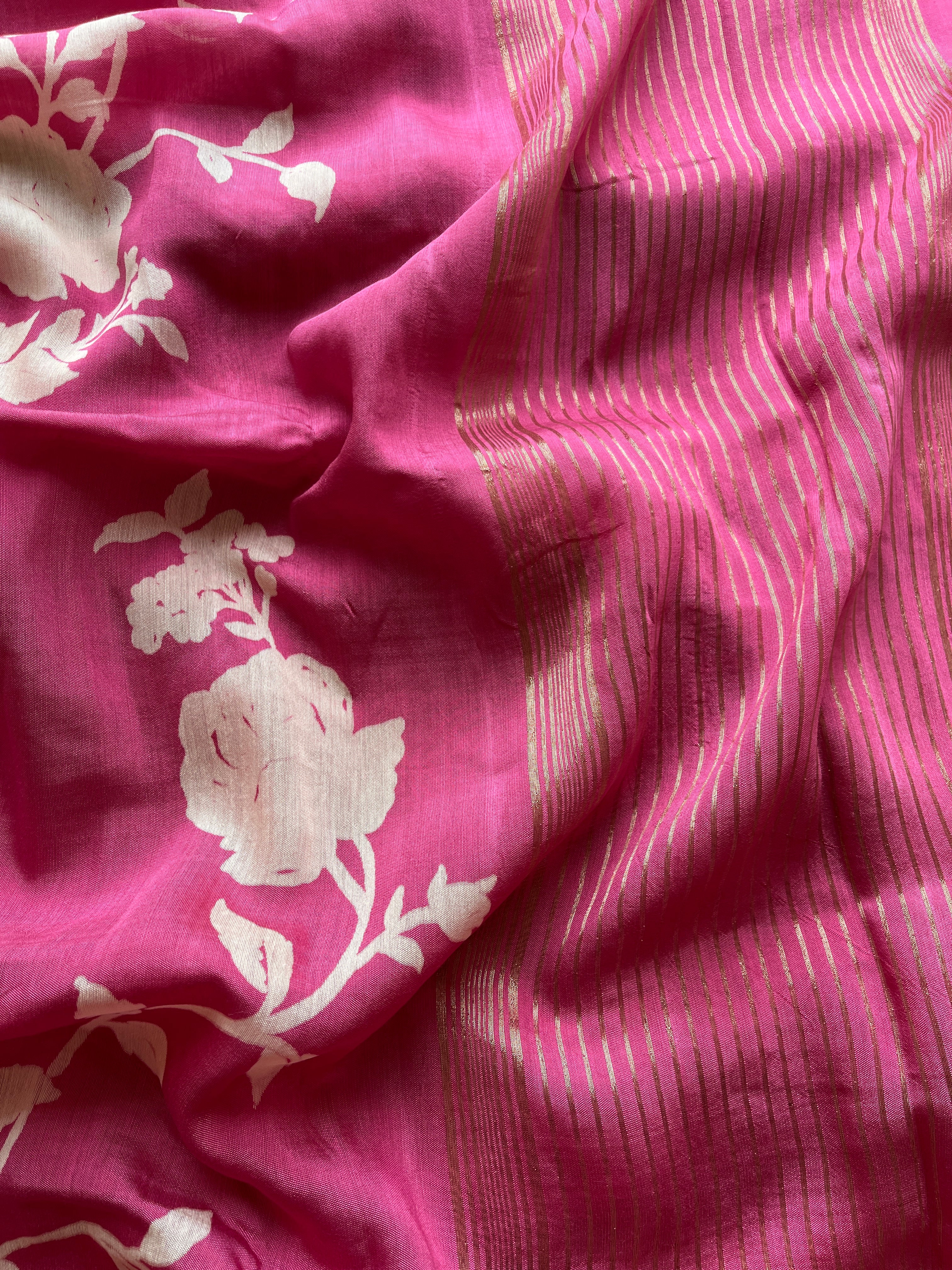 Onion Pink Floral tissue silk saree