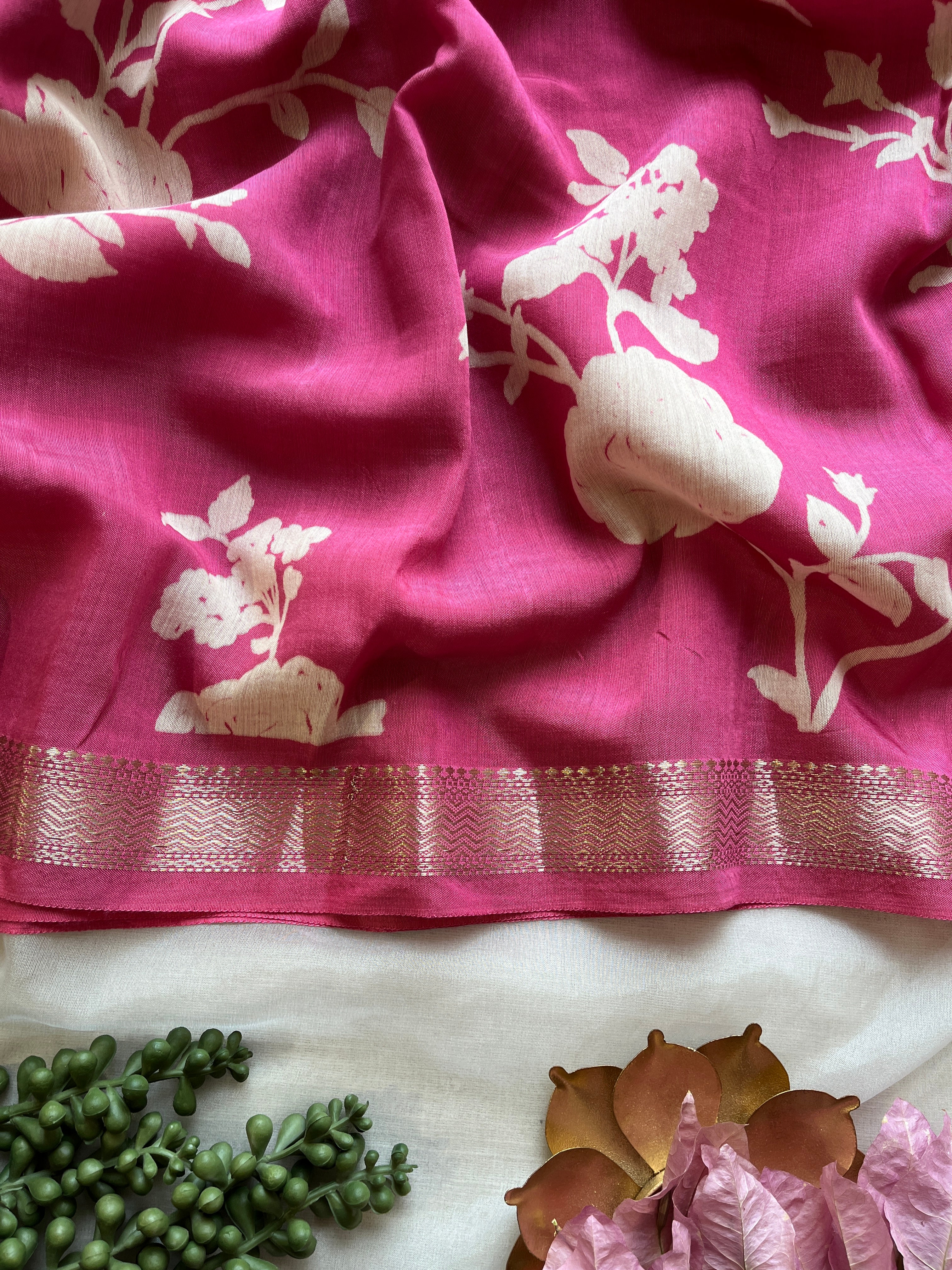 Onion Pink Floral tissue silk saree