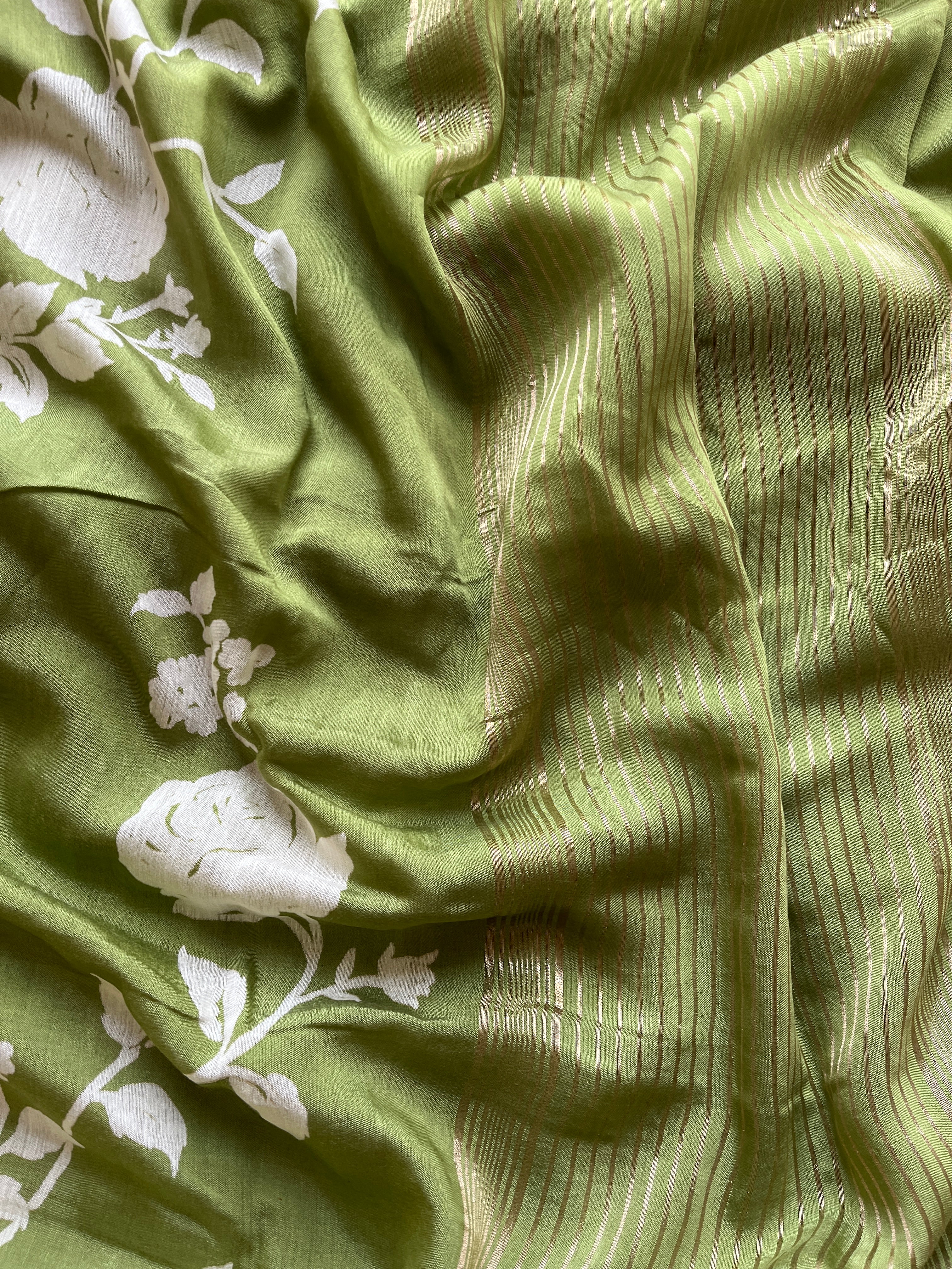 Green Floral tissue silk saree