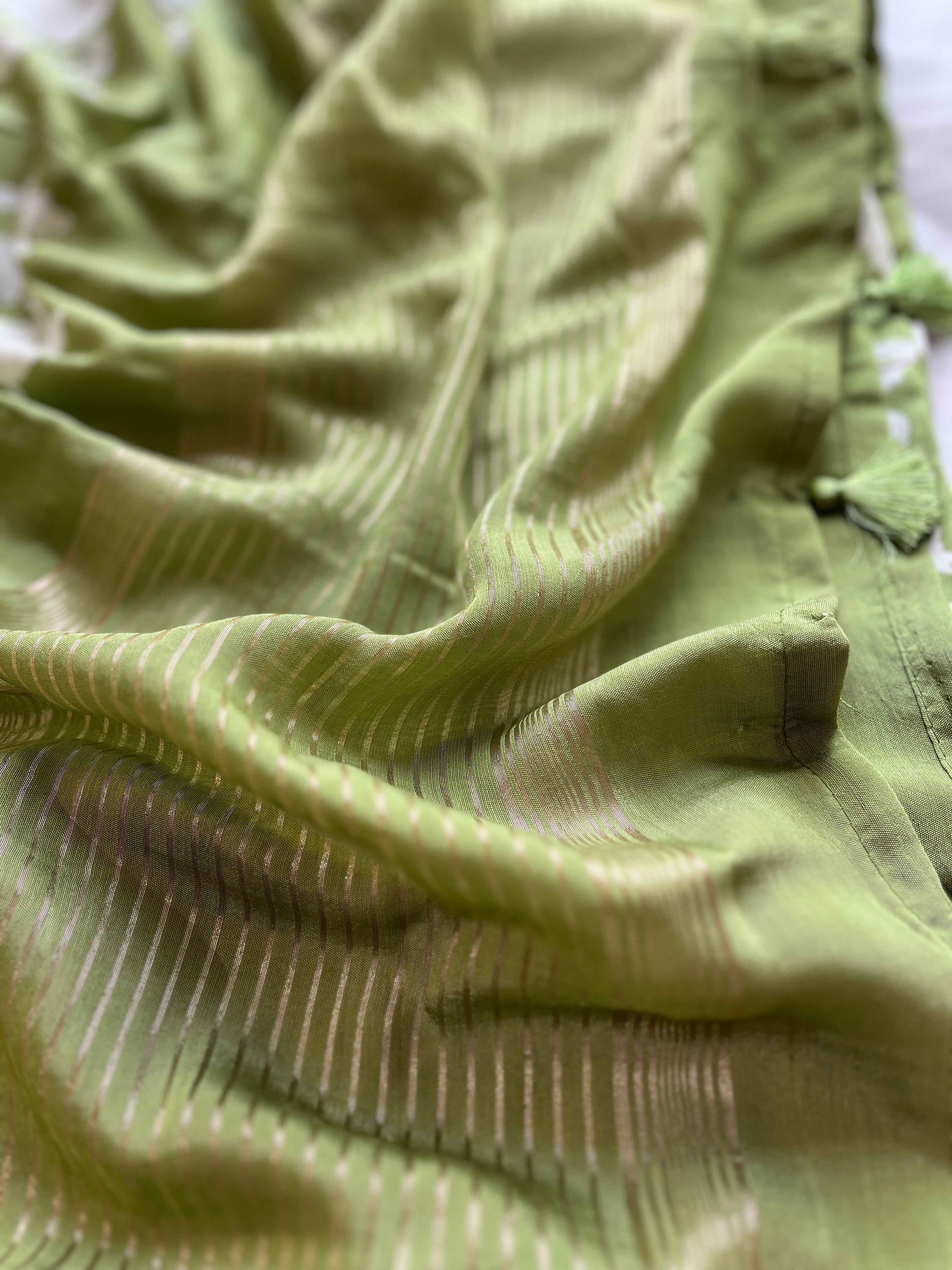 Green Floral tissue silk saree