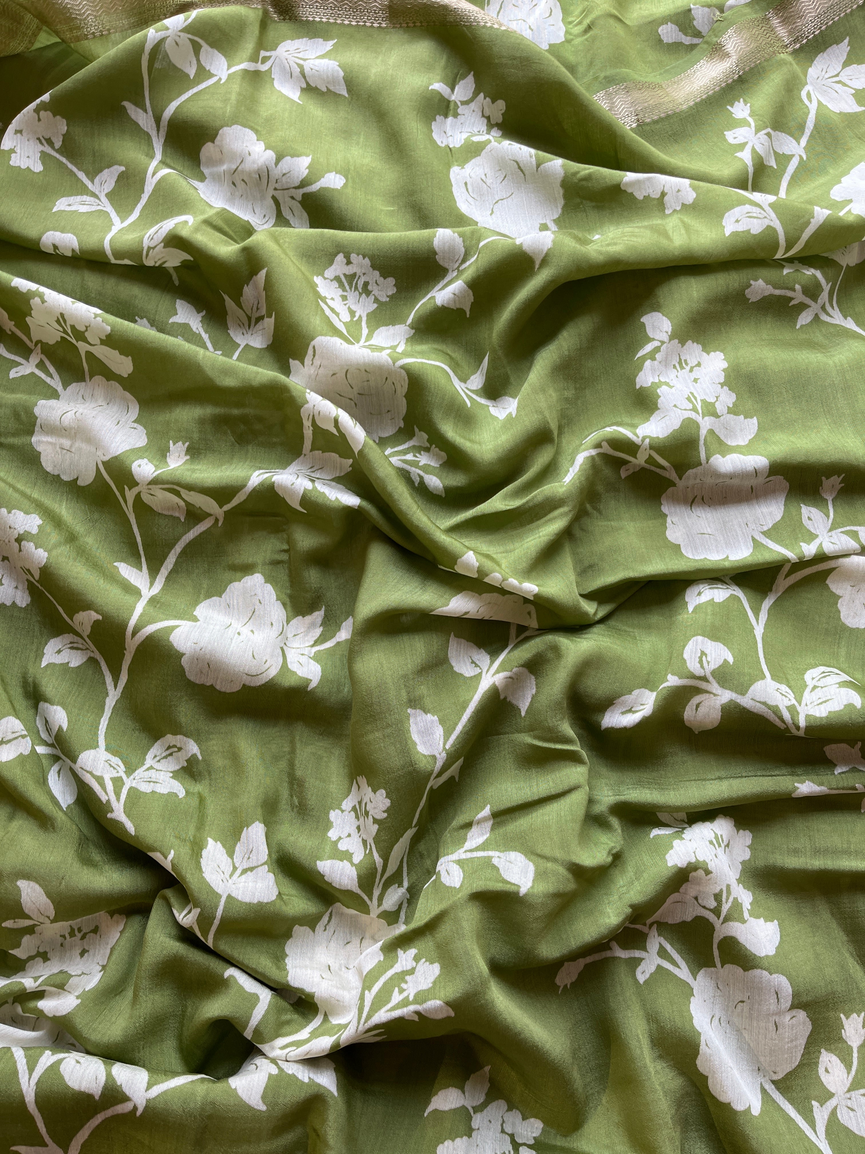 Green Floral tissue silk saree