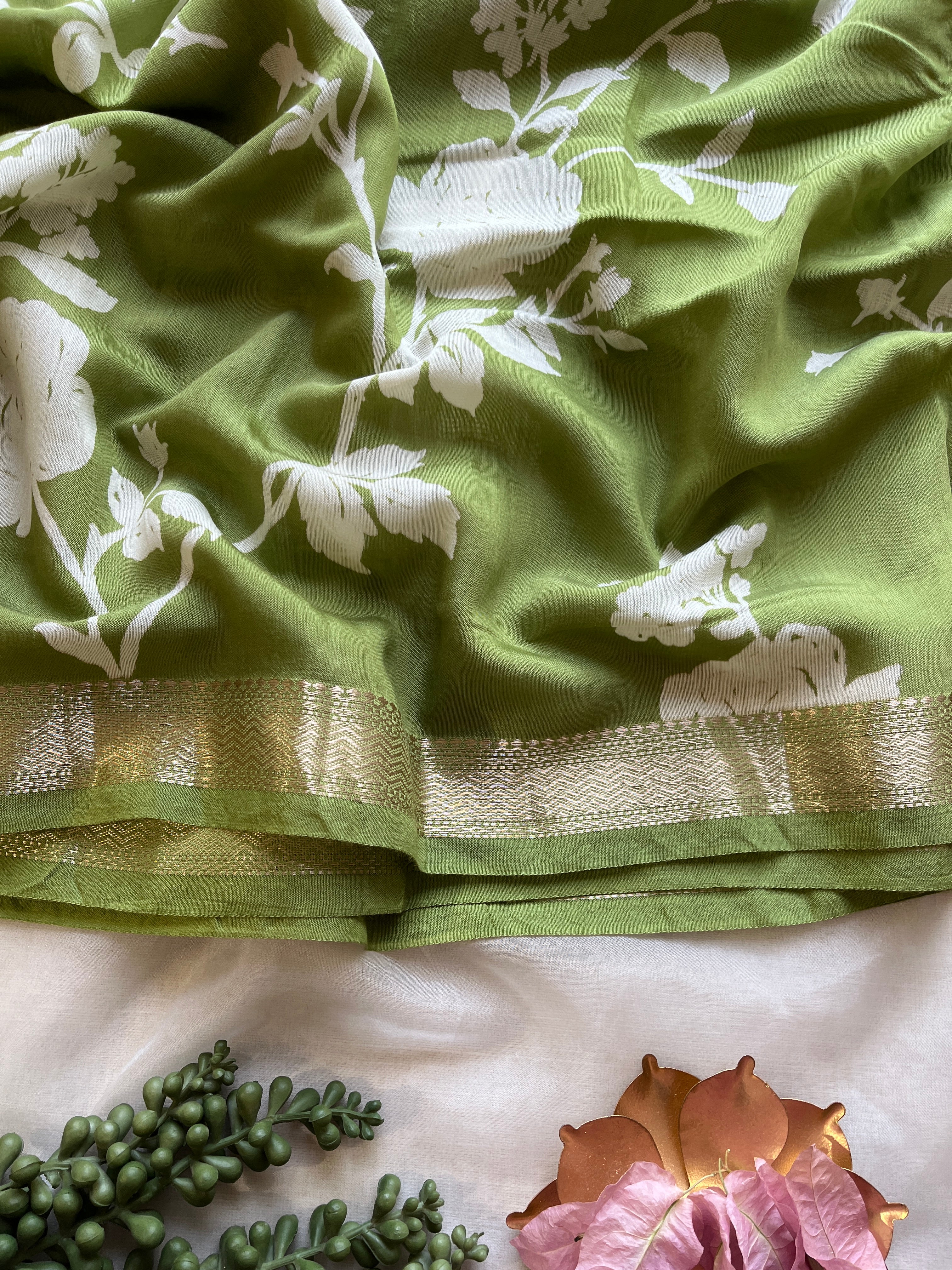 Green Floral tissue silk saree