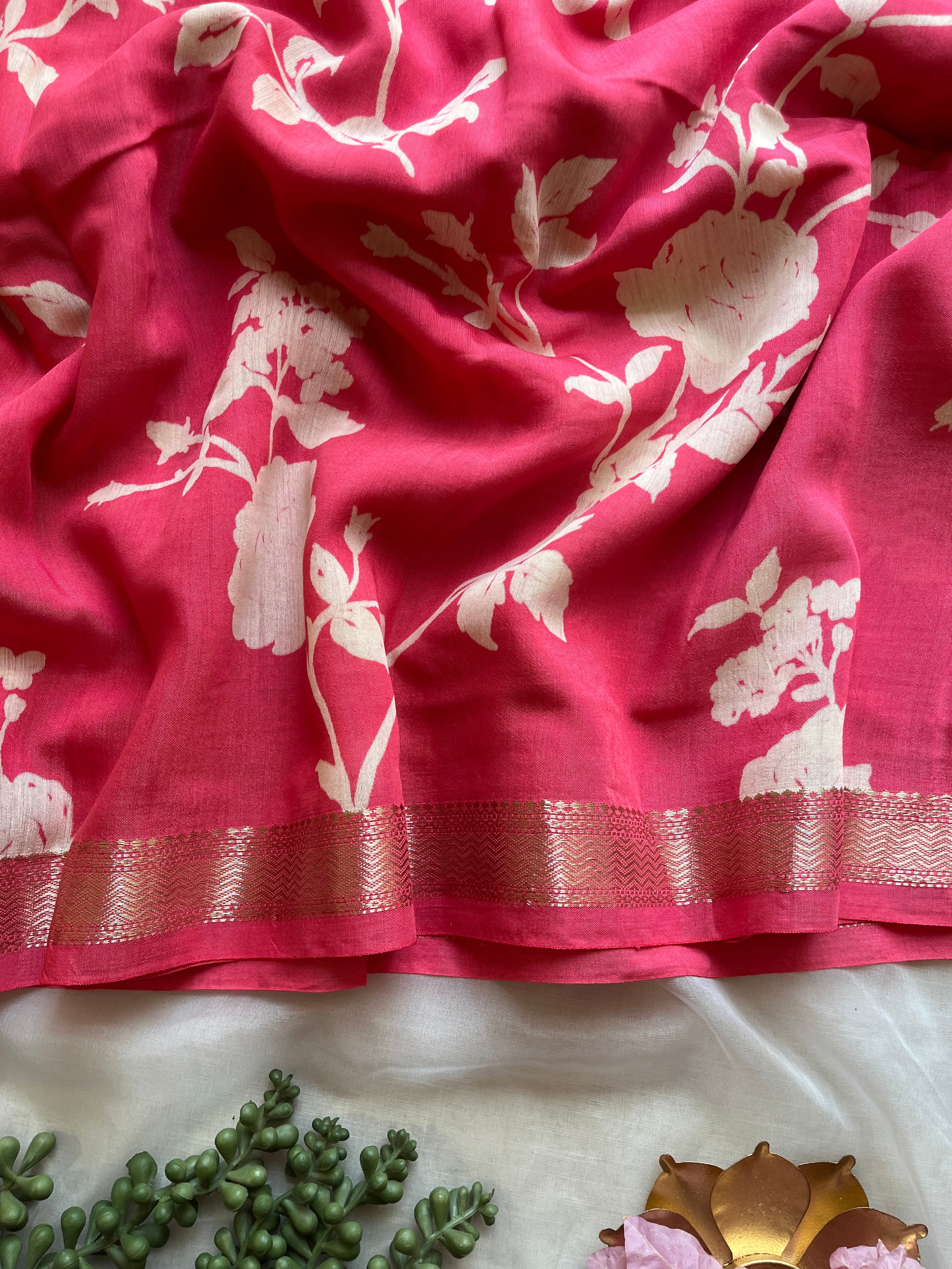 Peach Floral tissue silk saree