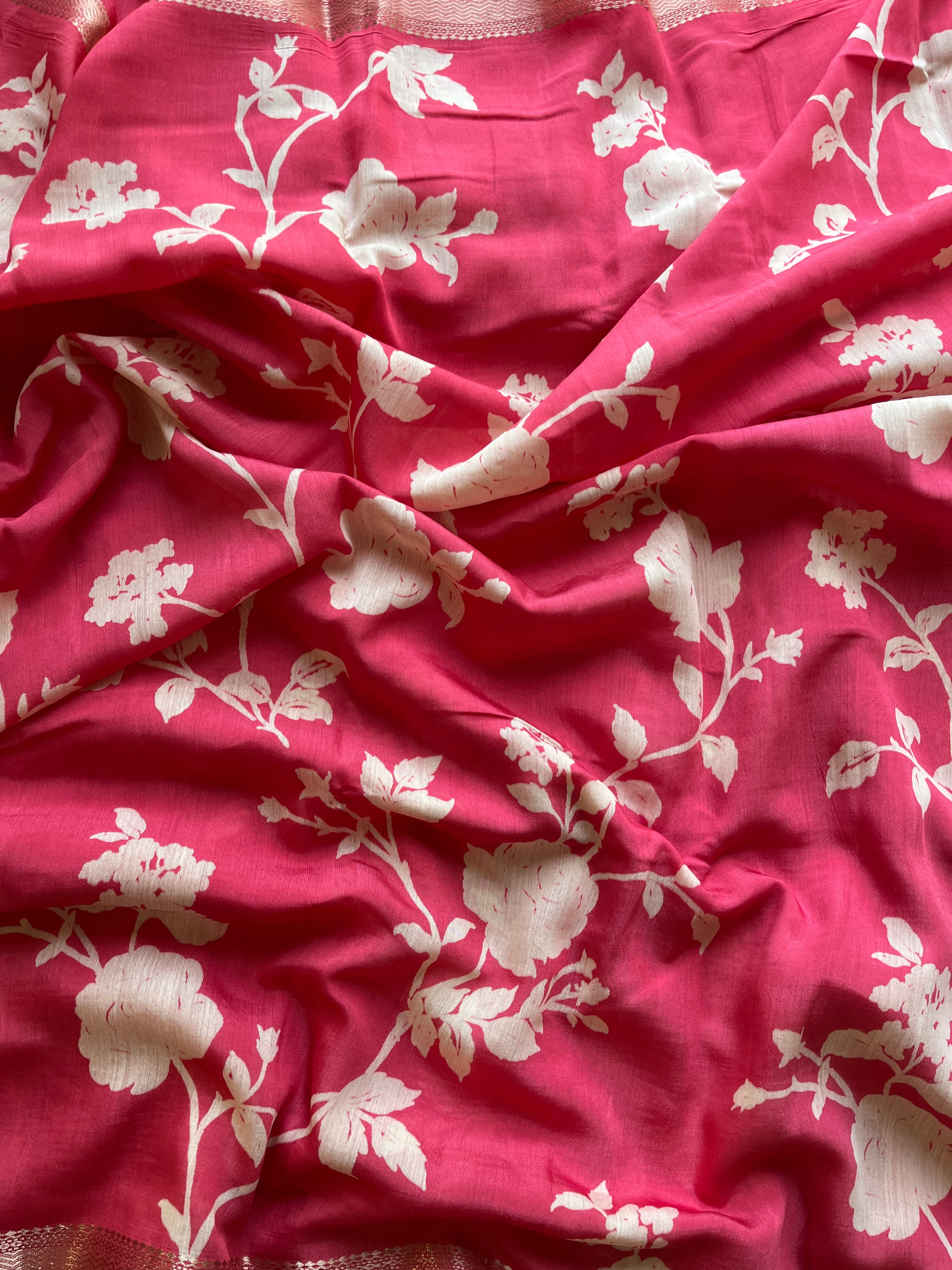 Peach Floral tissue silk saree