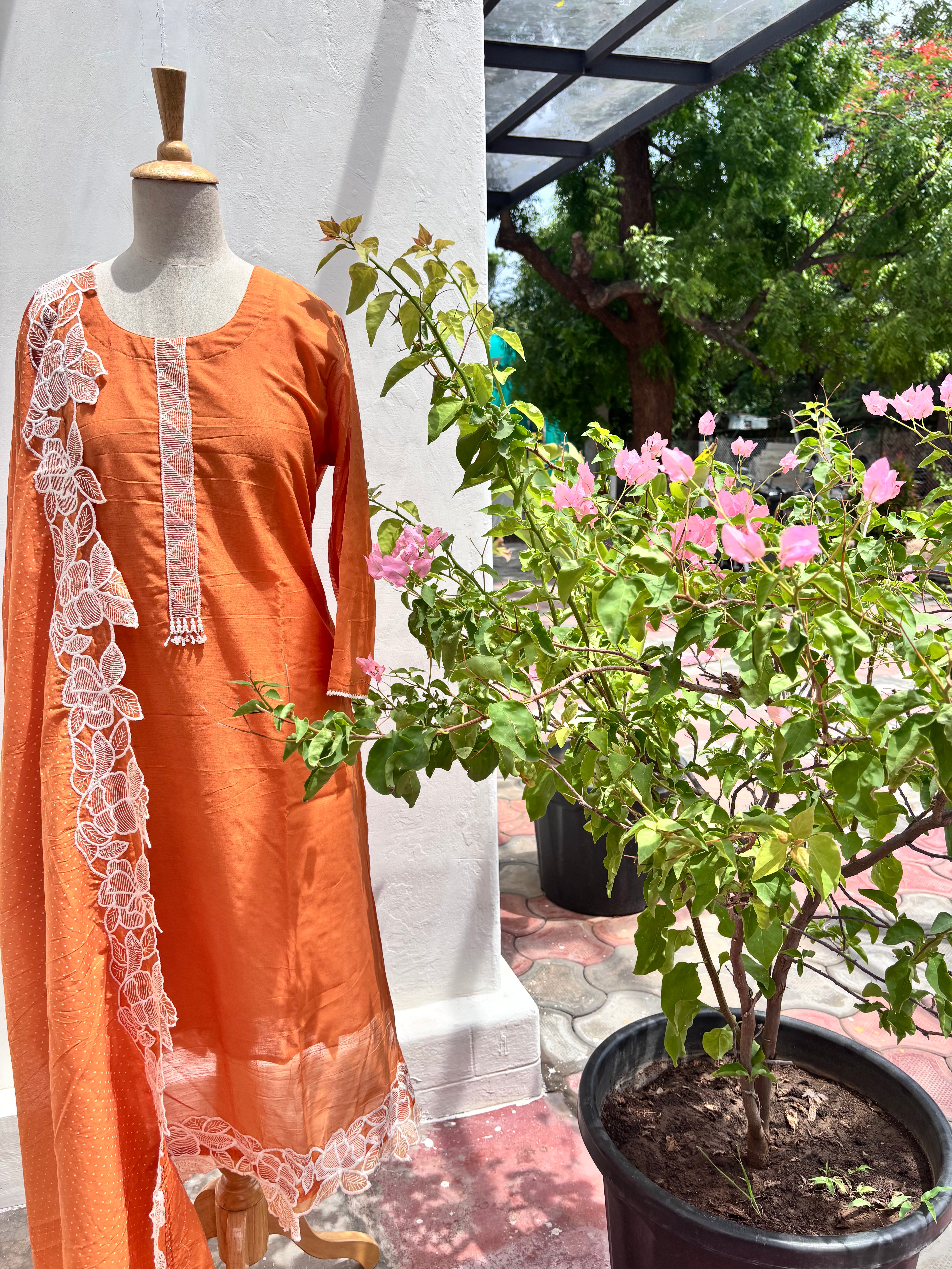 Orange Cotton  Readymade salwar set