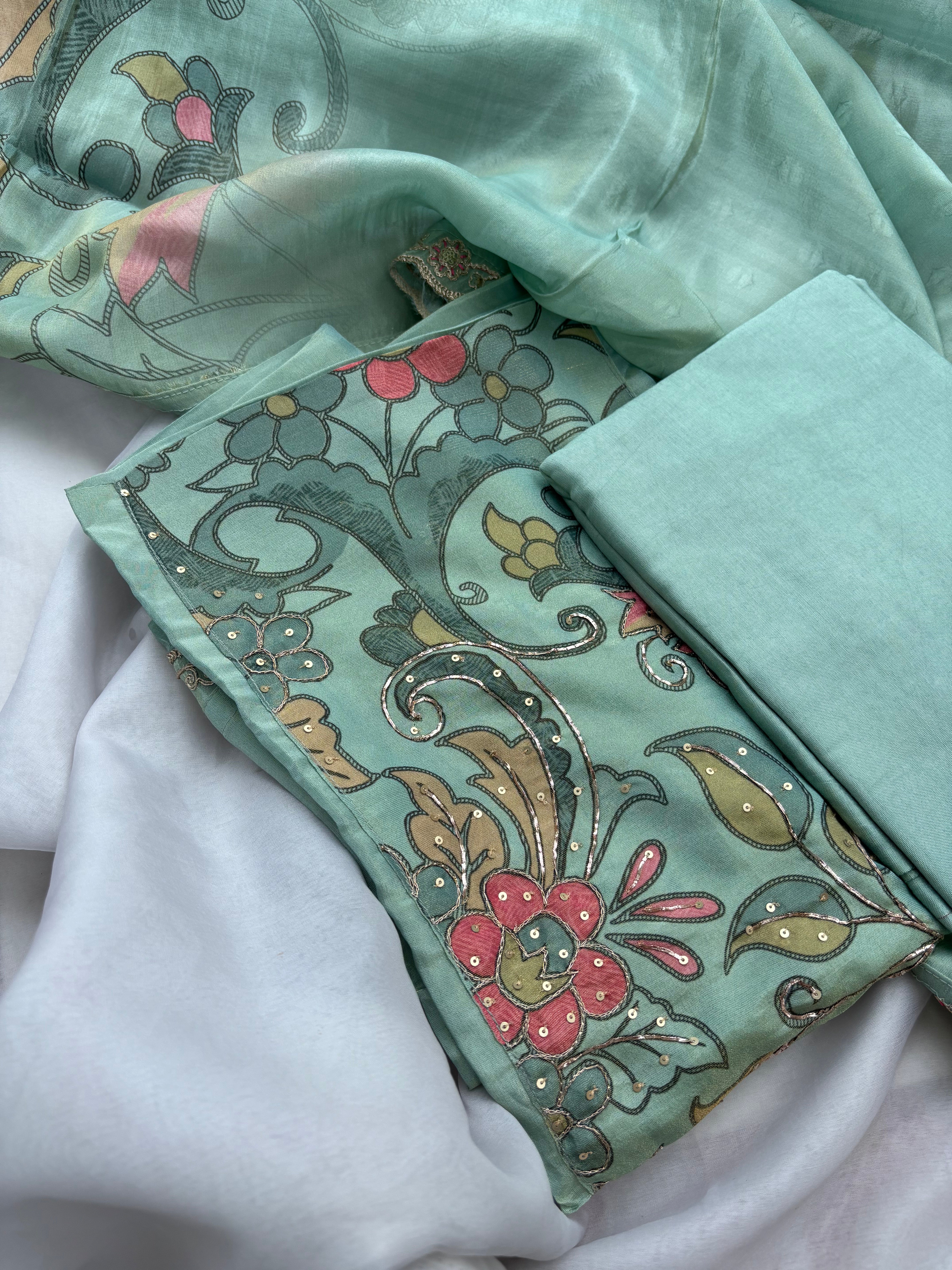 Green floral Tissue Unstitched salwar set