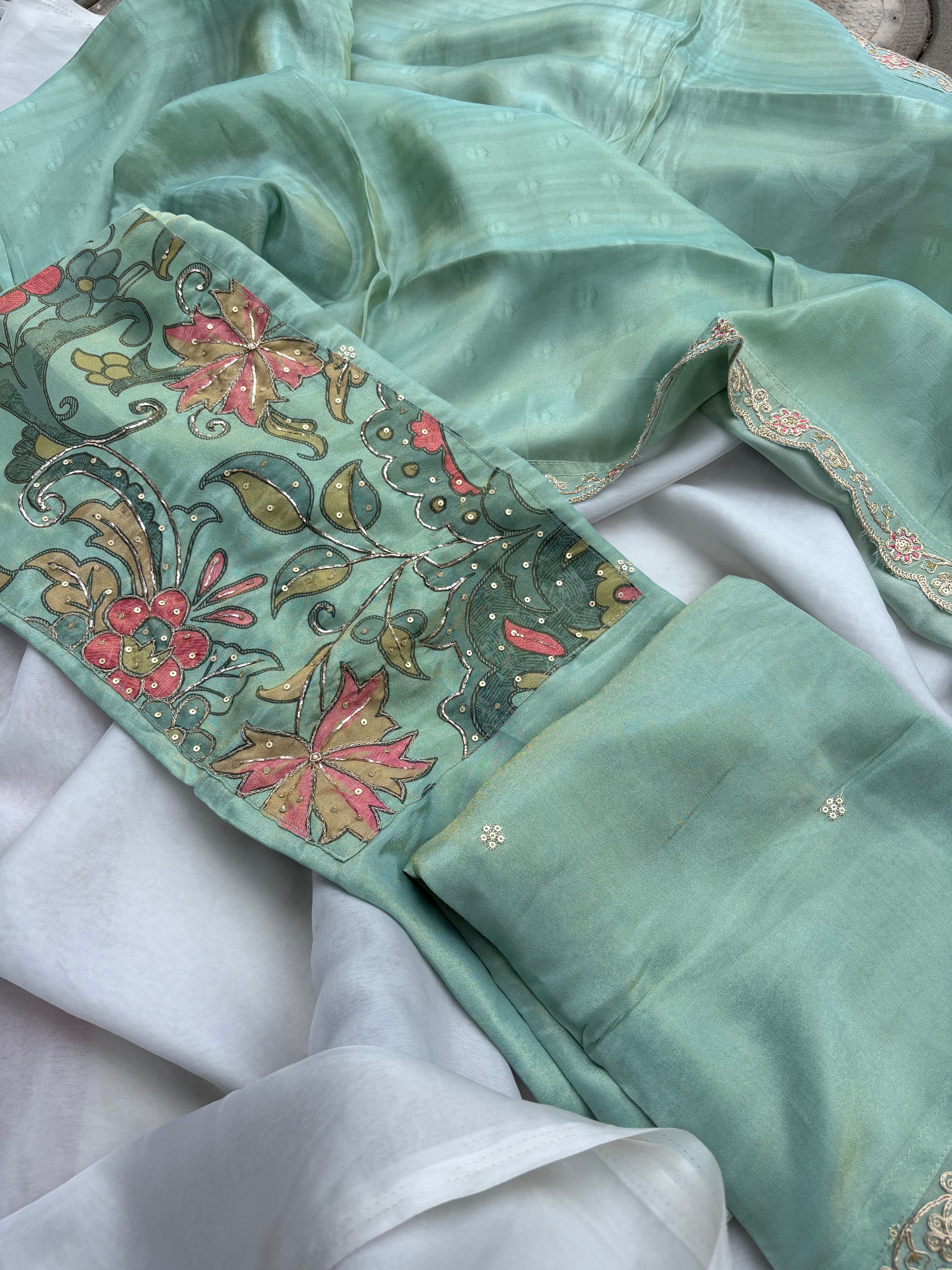 Green floral Tissue Unstitched salwar set