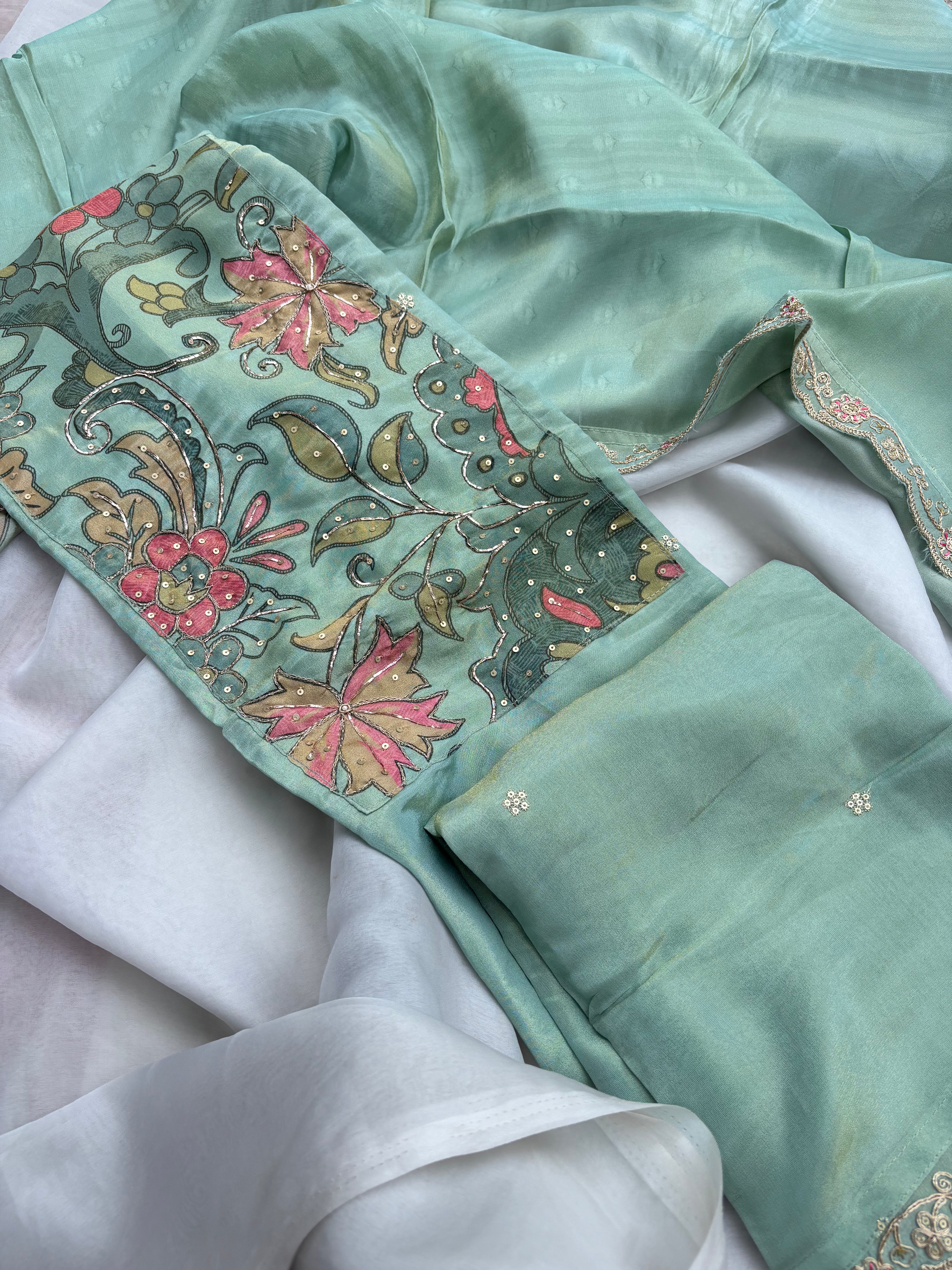 Green floral Tissue Unstitched salwar set