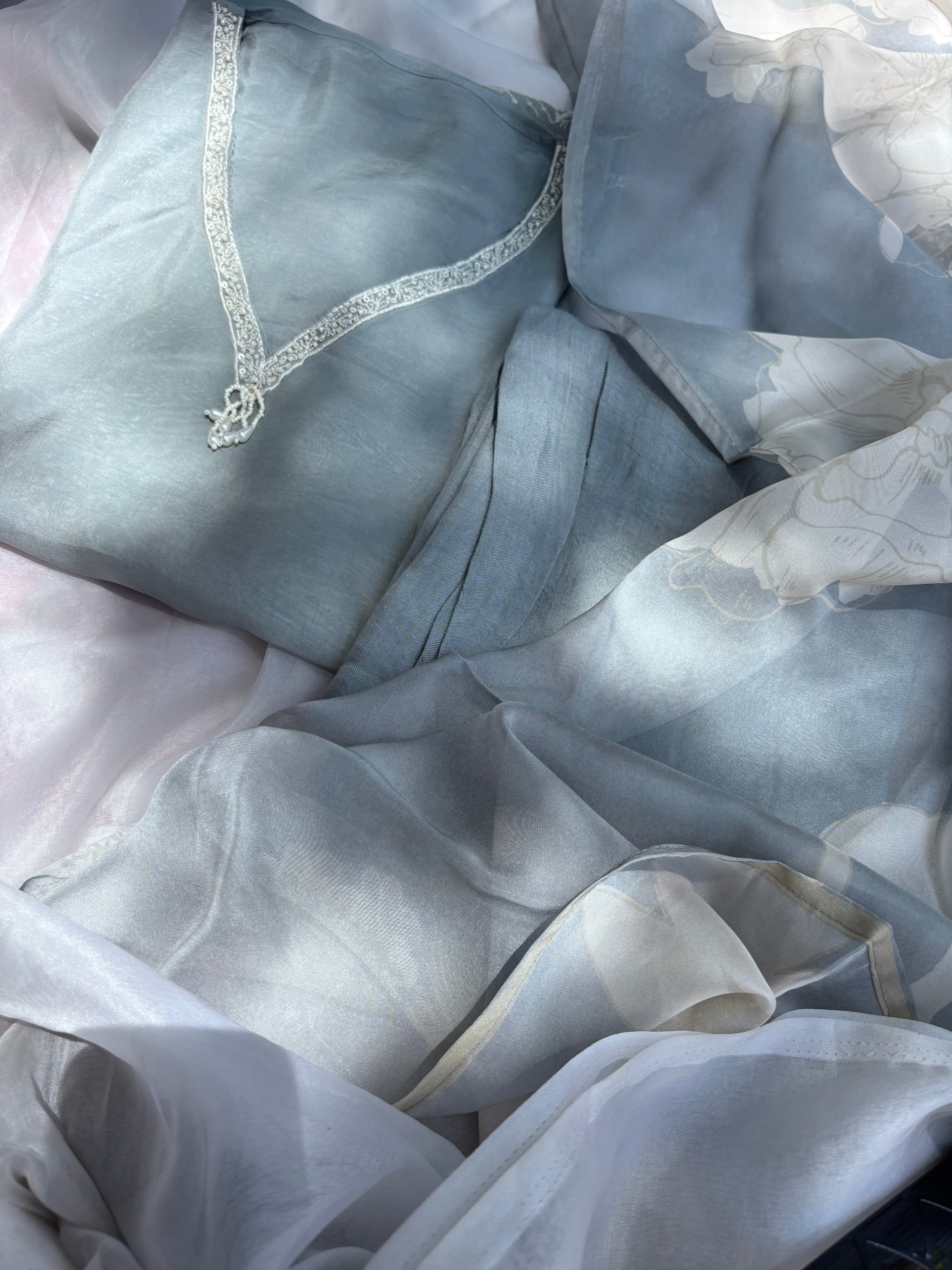 Grey Organza Semi stitched salwar set