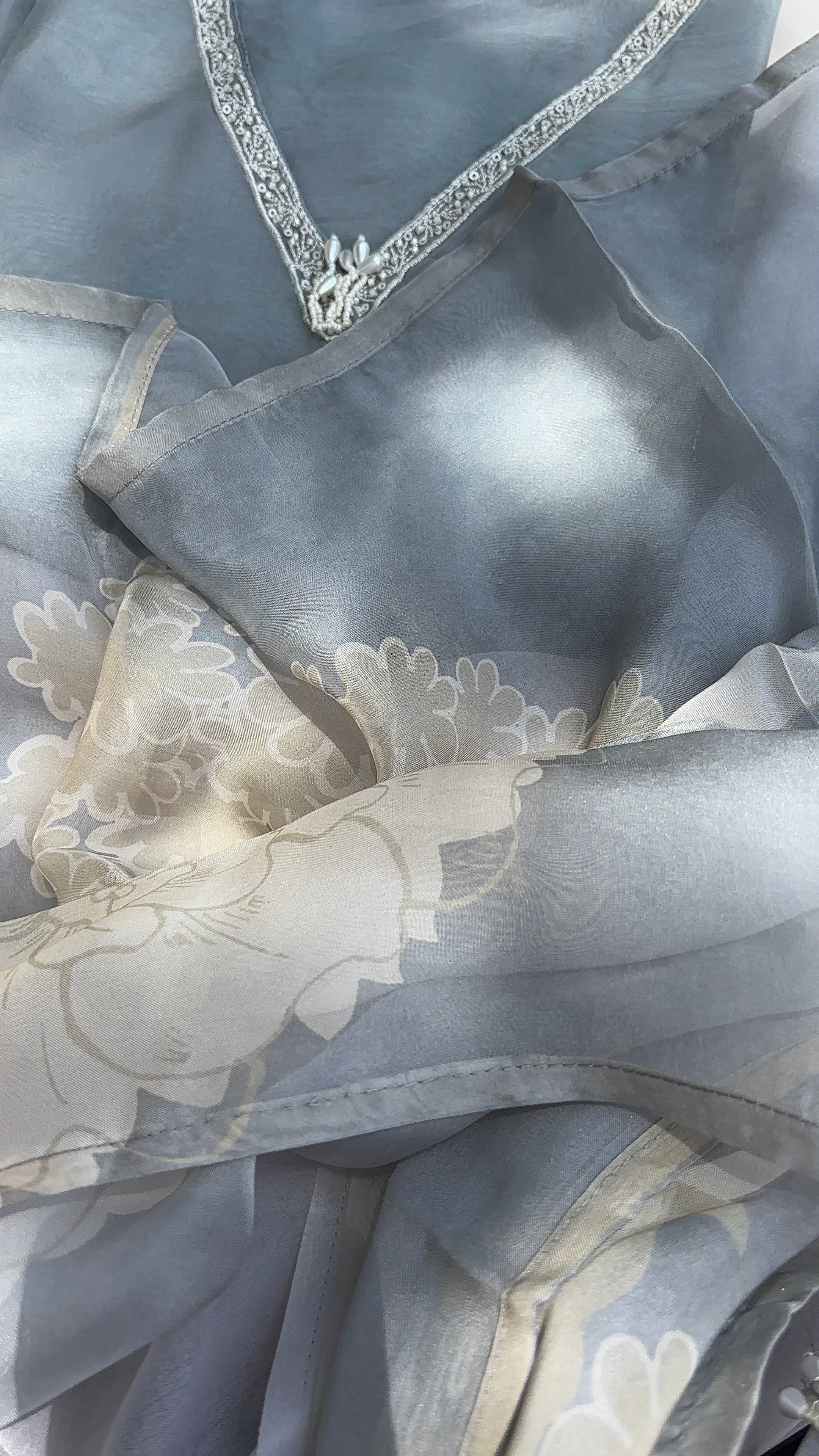 Grey Organza Semi stitched salwar set