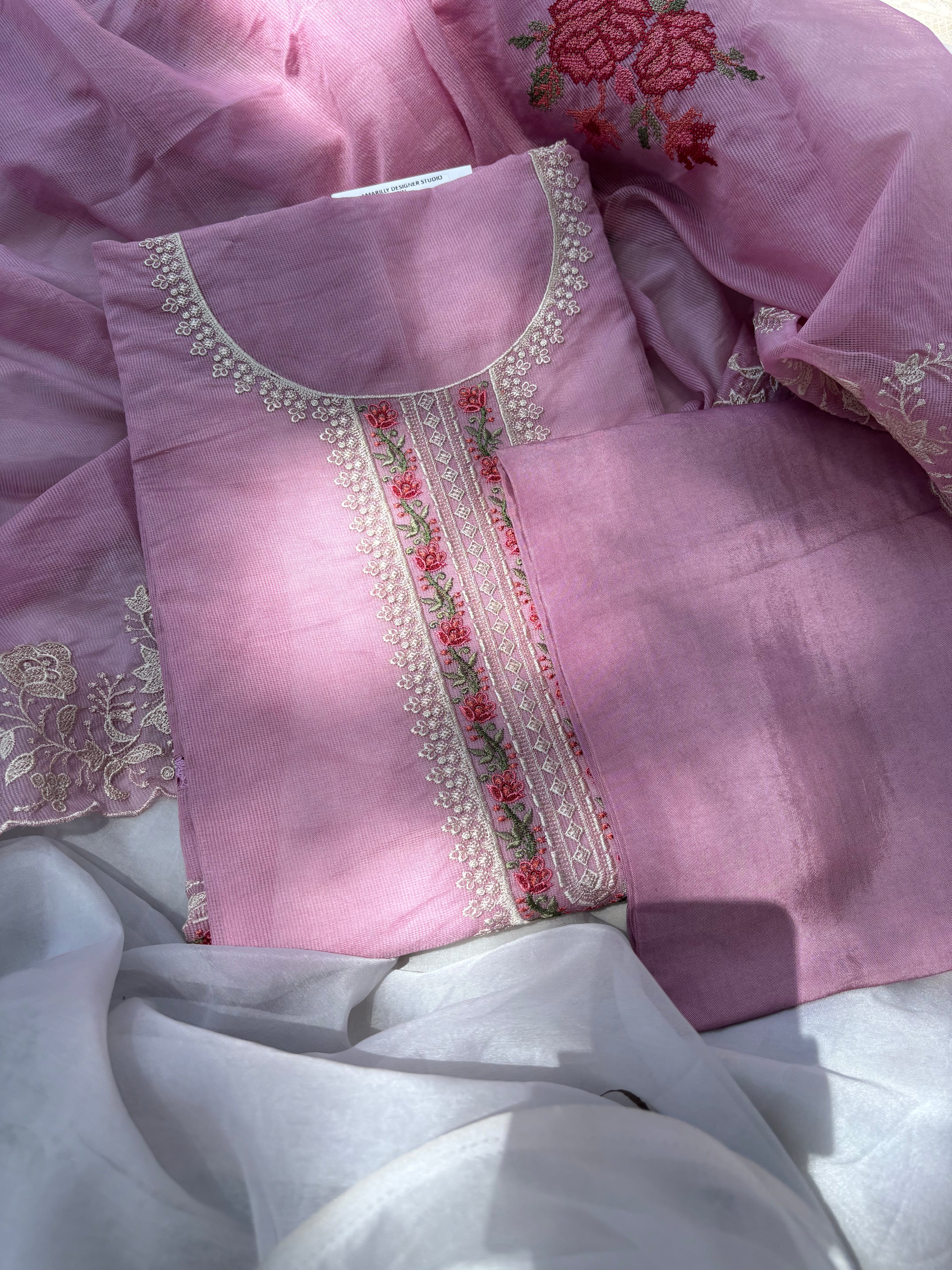 Pink & Yellow Kota unstitched salwar set