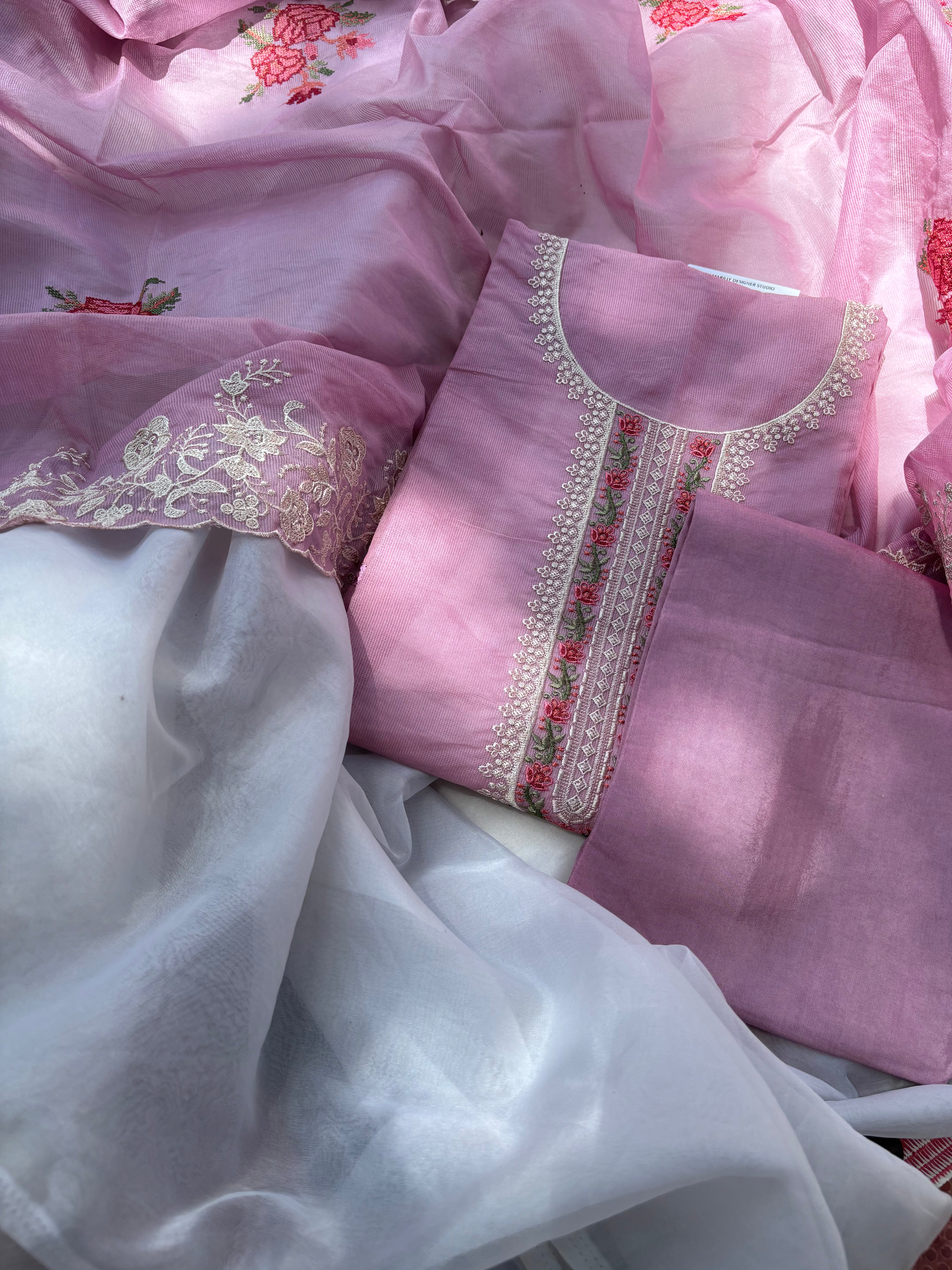 Pink & Yellow Kota unstitched salwar set