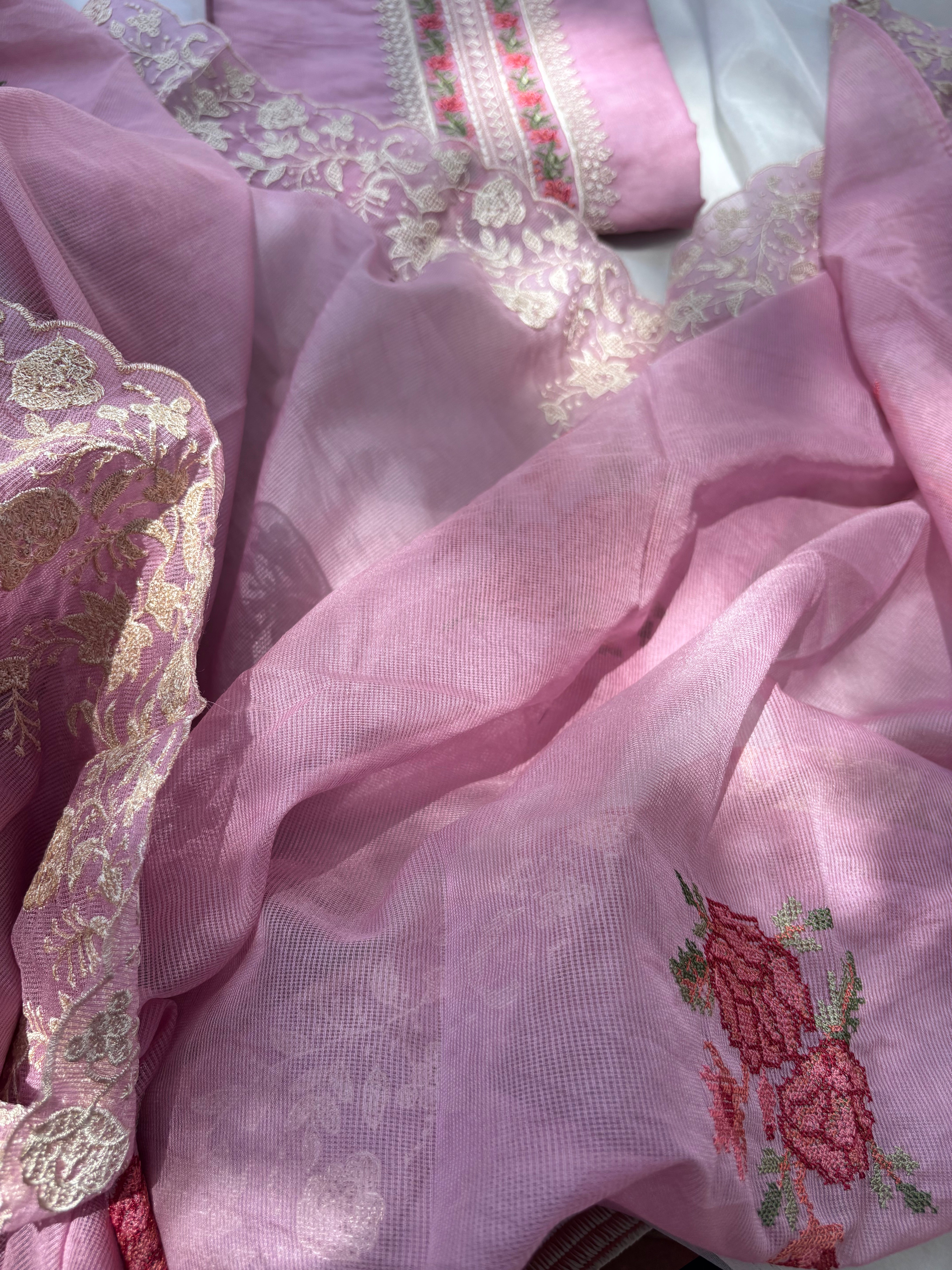 Pink & Yellow Kota unstitched salwar set