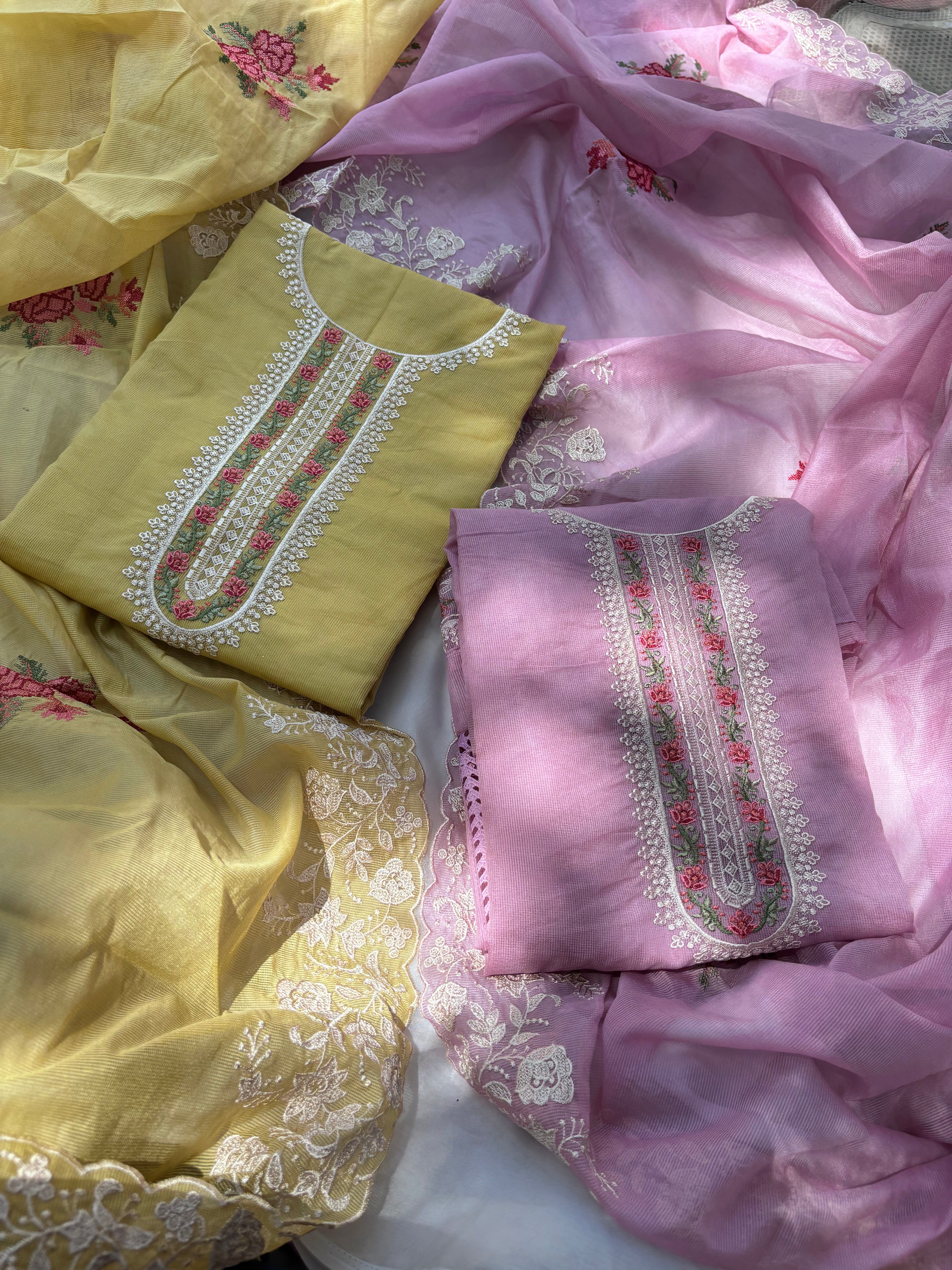 Pink & Yellow Kota unstitched salwar set