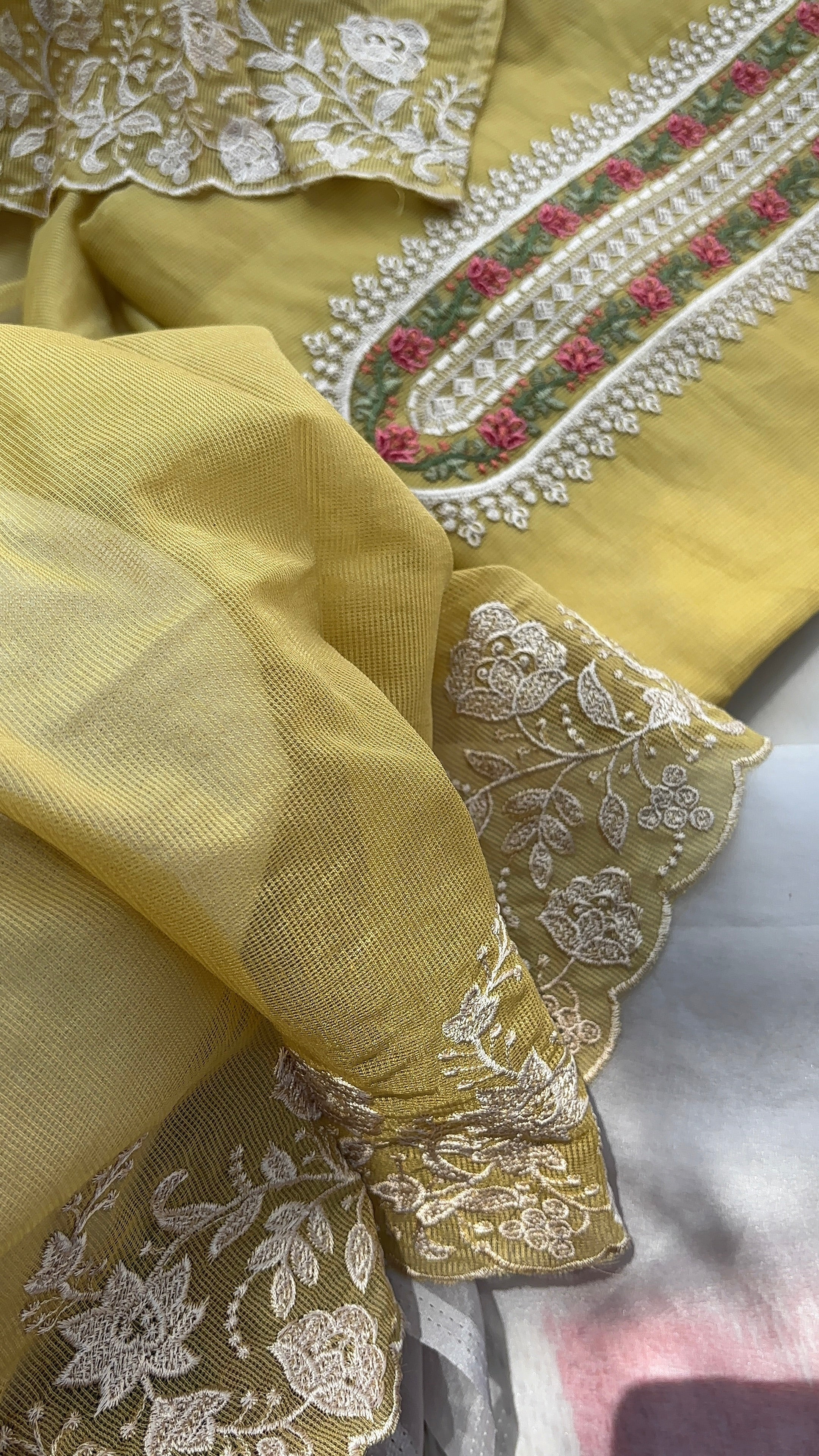 Pink & Yellow Kota unstitched salwar set