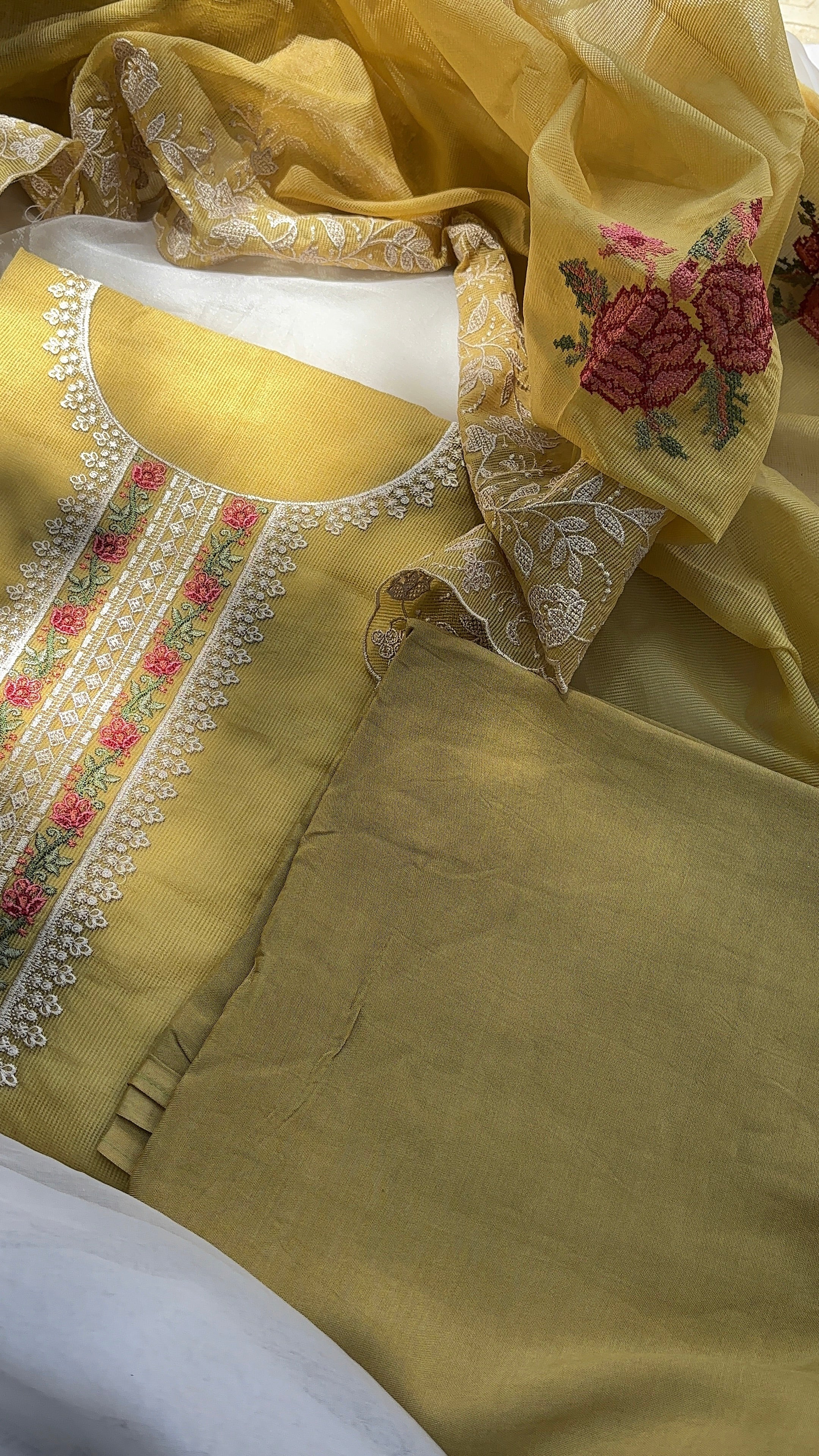 Pink & Yellow Kota unstitched salwar set