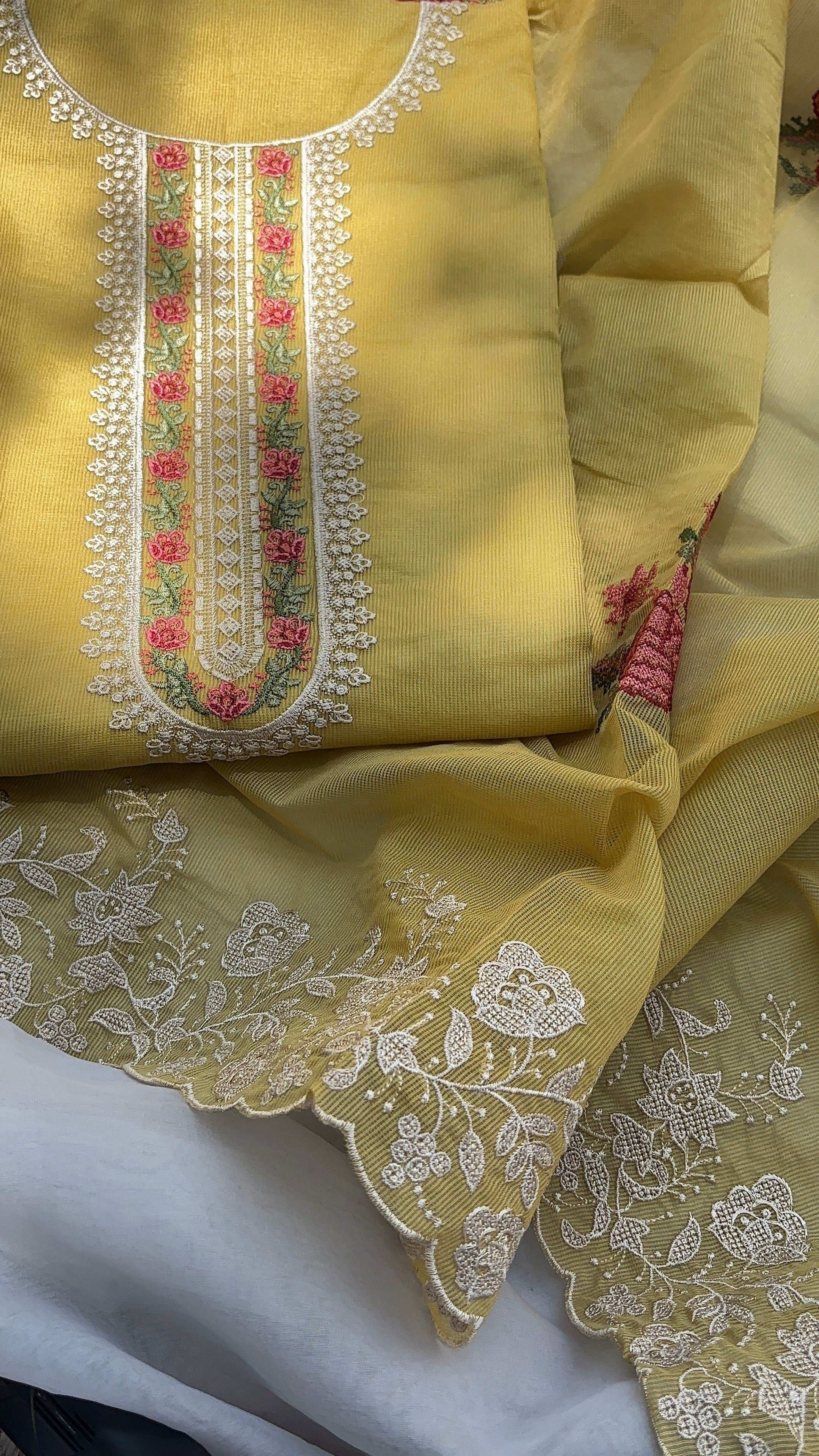 Pink & Yellow Kota unstitched salwar set