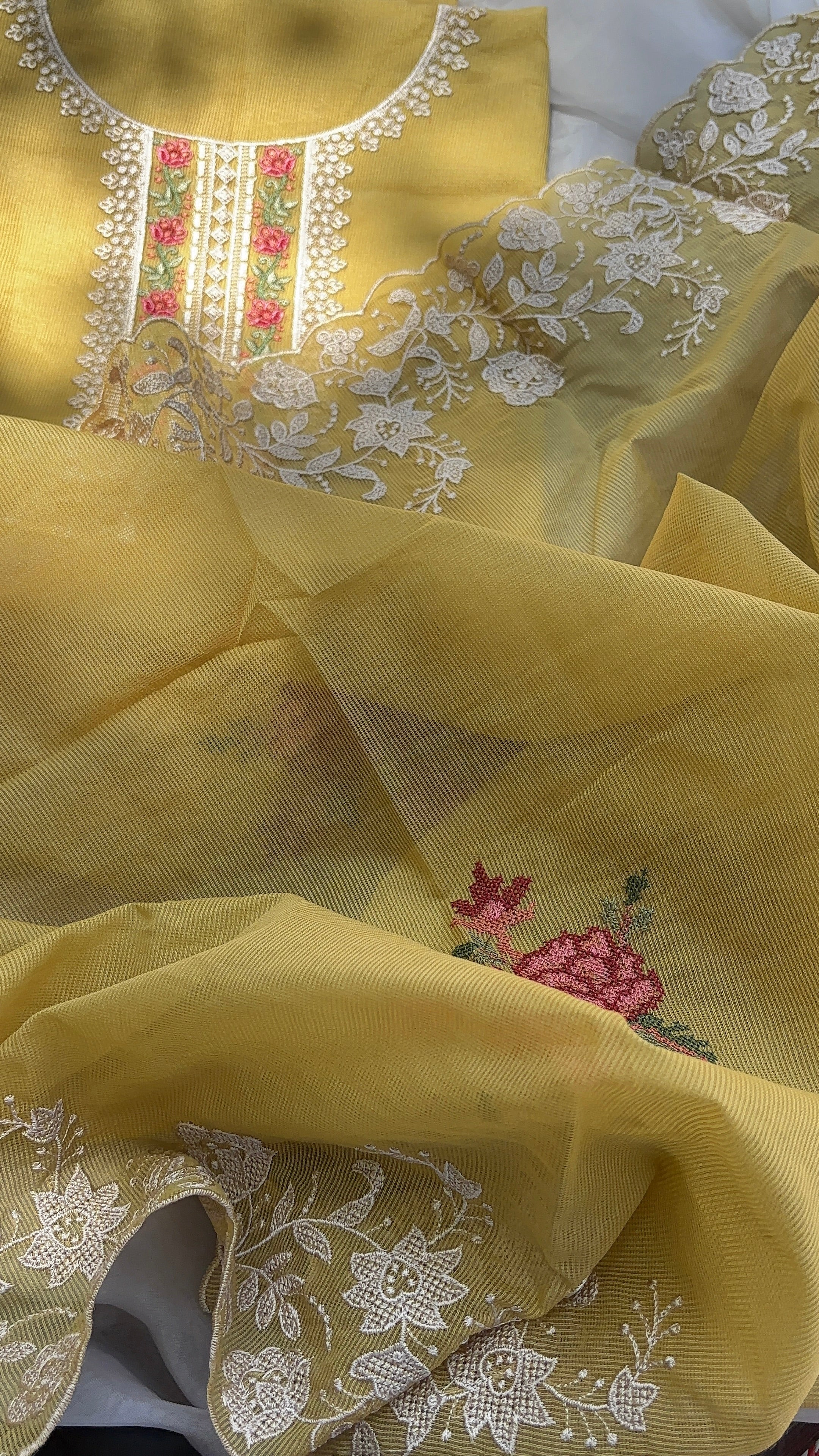 Pink & Yellow Kota unstitched salwar set