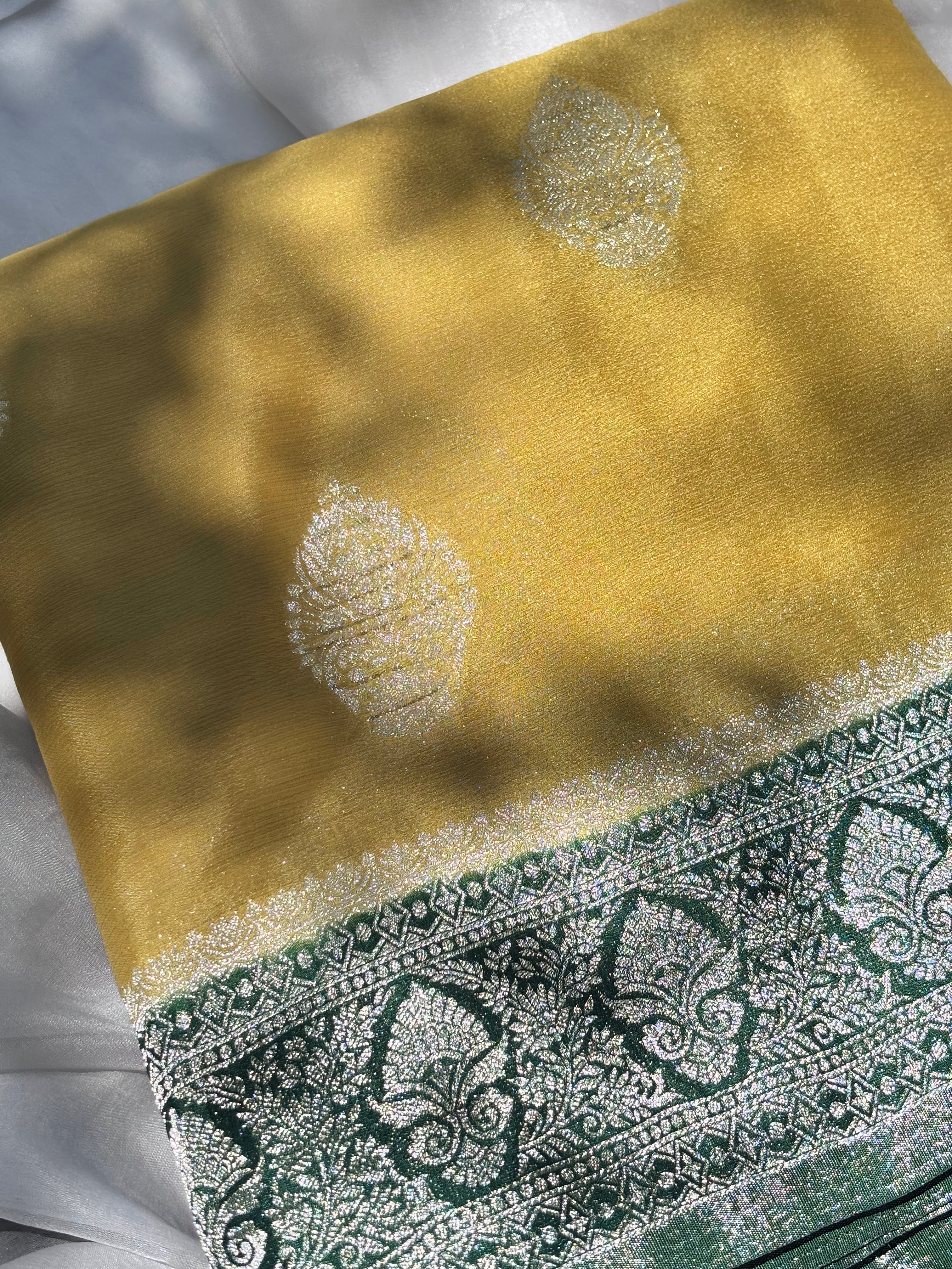 Pink & Yellow Chiffon Saree