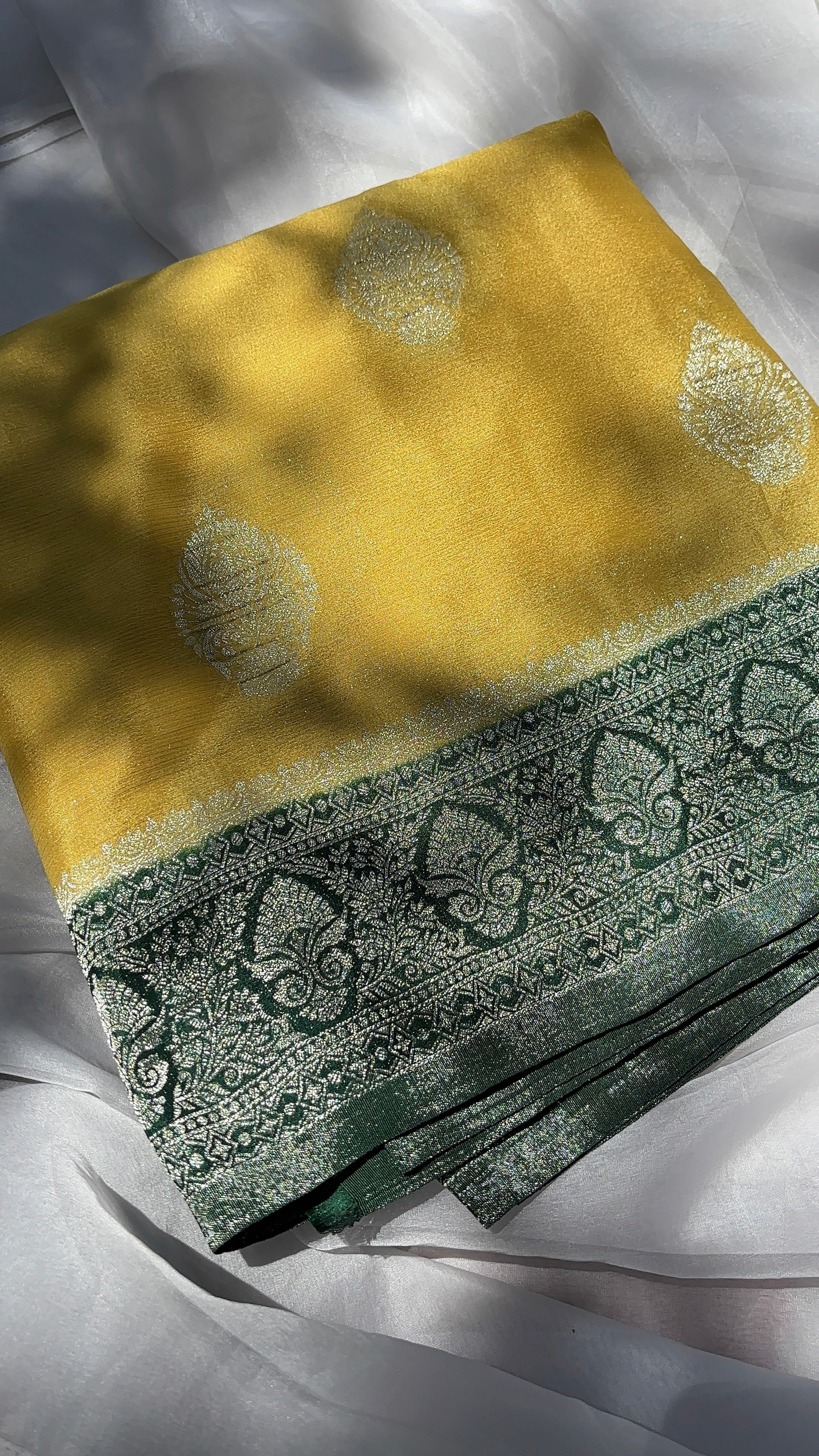 Pink & Yellow Chiffon Saree