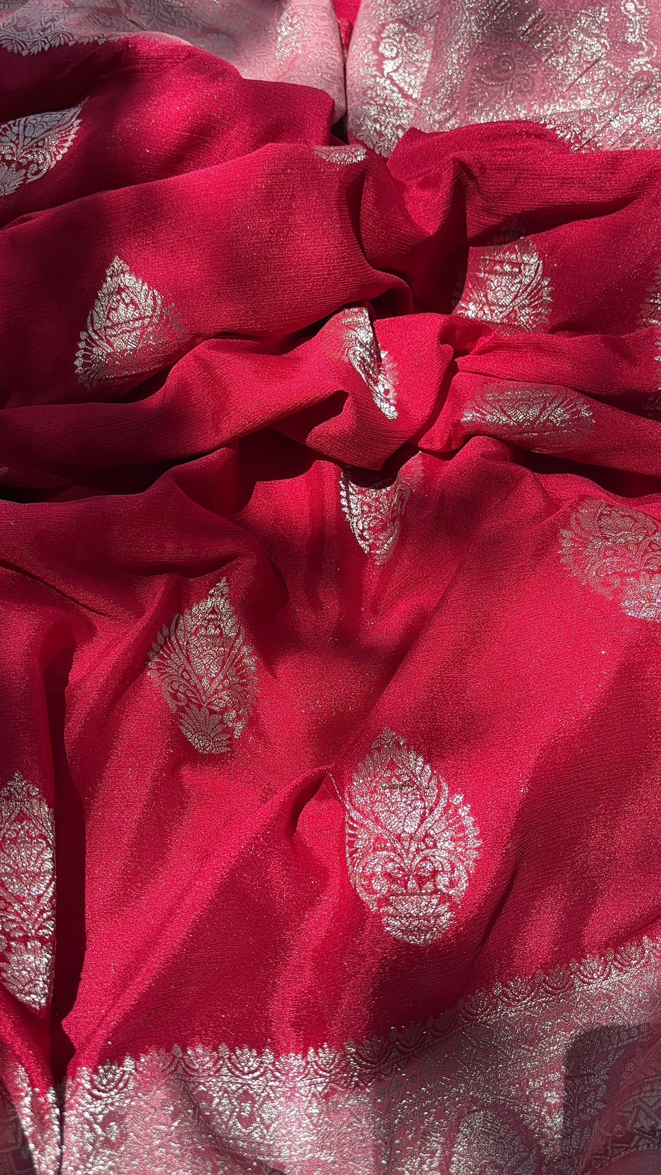 Pink & Yellow Chiffon Saree