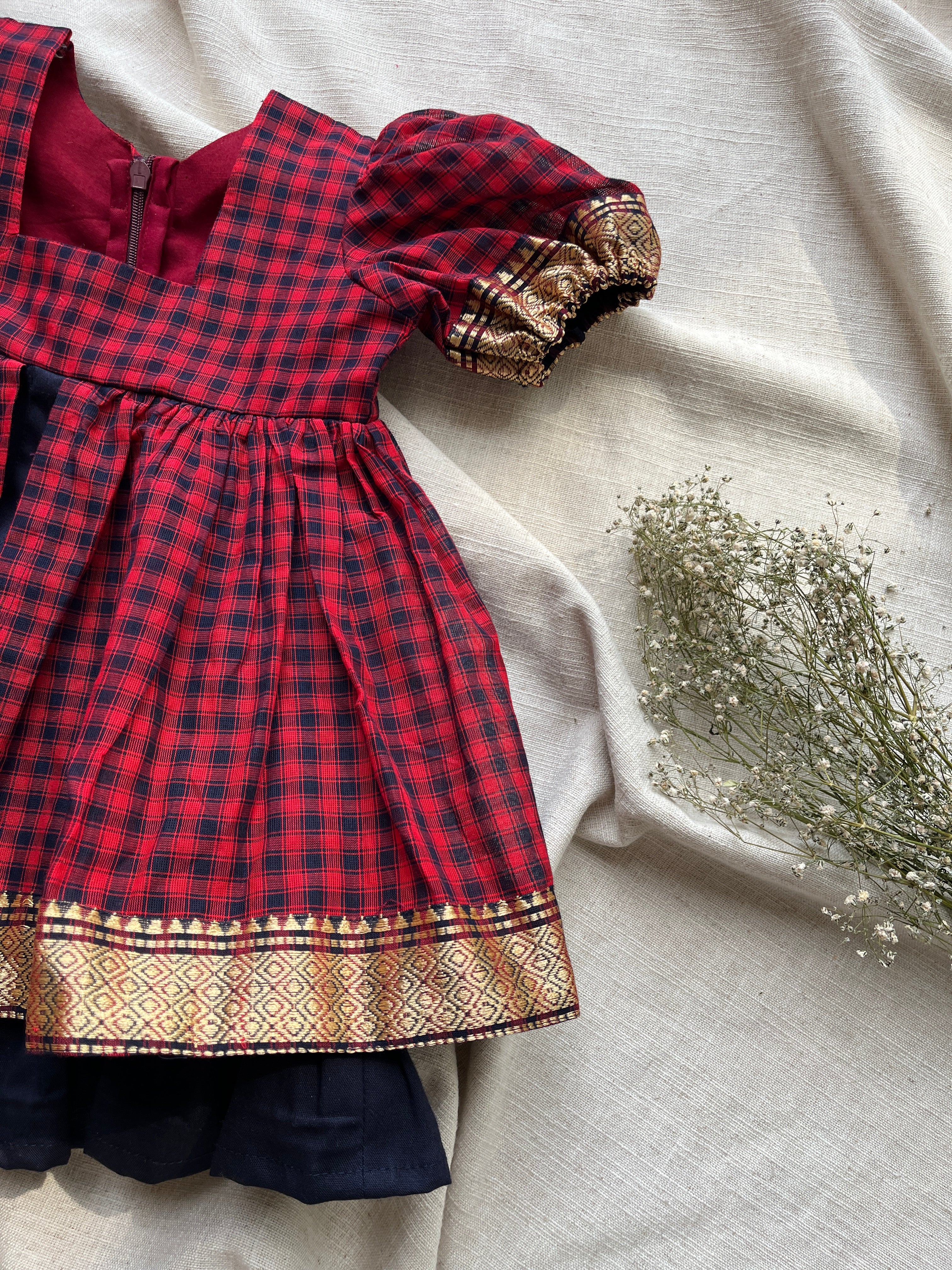 Red with Navy Blue frock