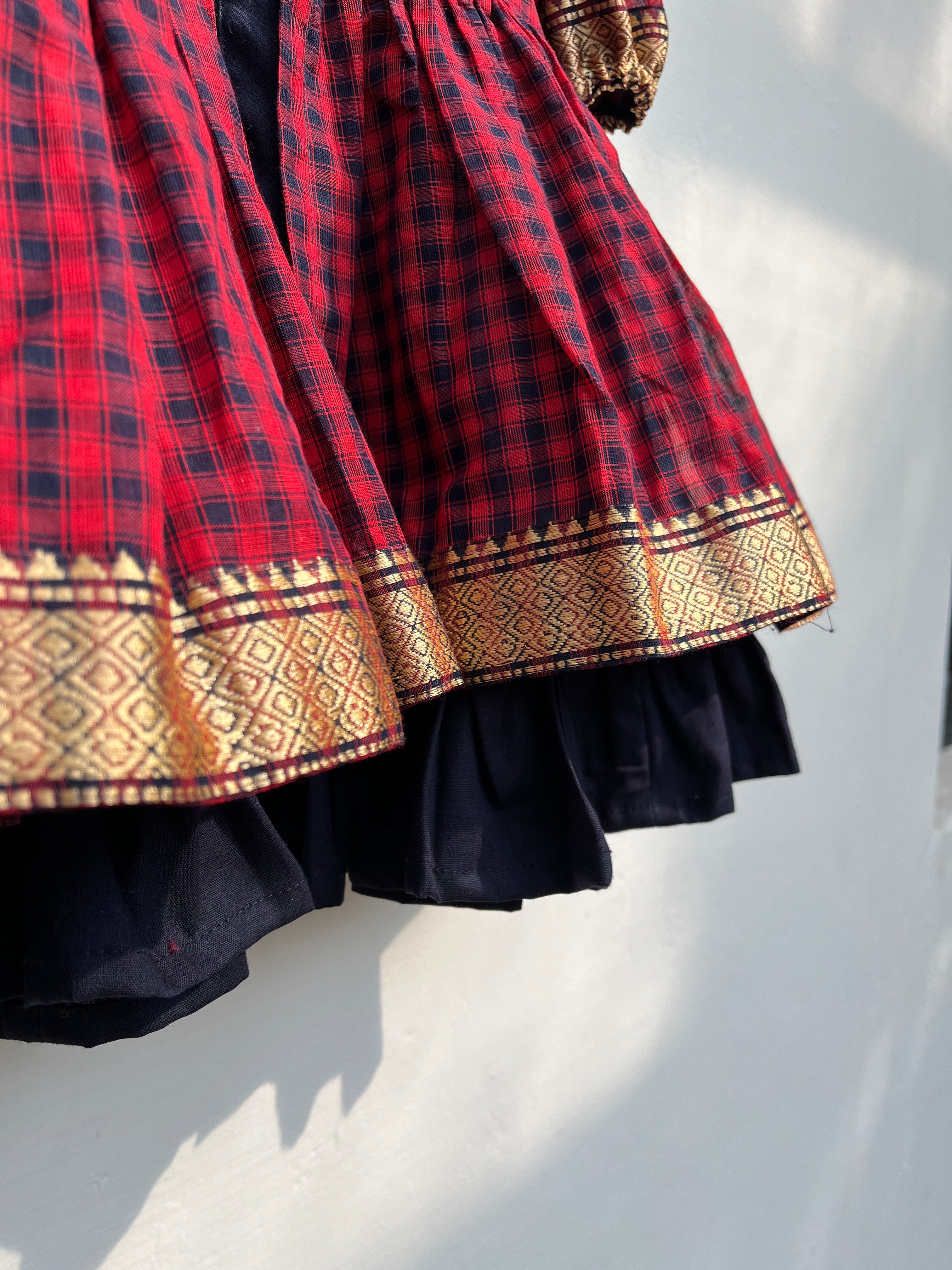 Red with Navy Blue frock